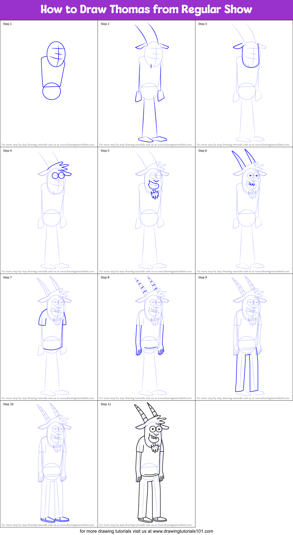 How to Draw Thomas from Regular Show Printable Step by Step