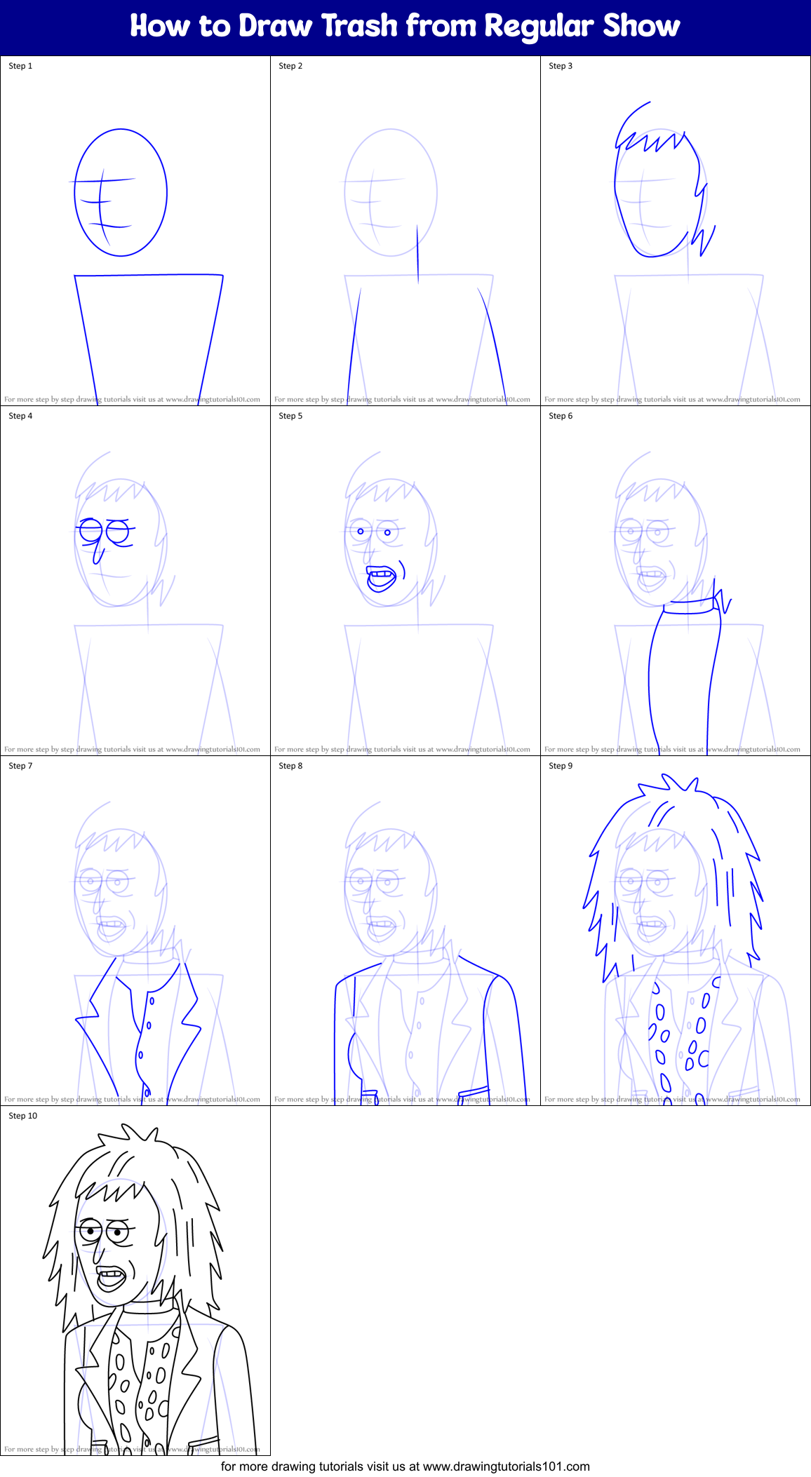 How to Draw Trash from Regular Show Printable Step by Step