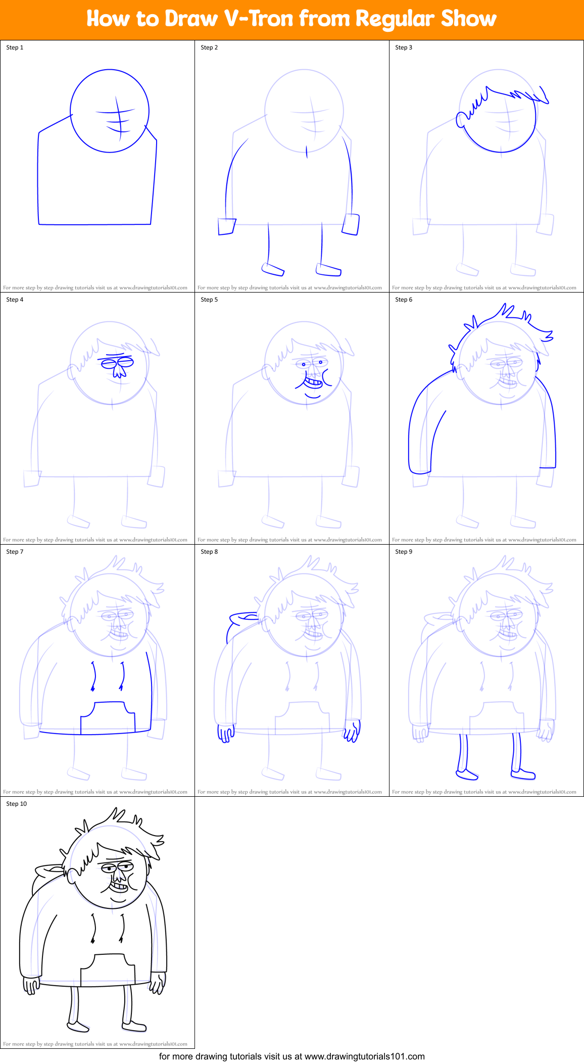How to Draw V-Tron from Regular Show Printable Step by Step