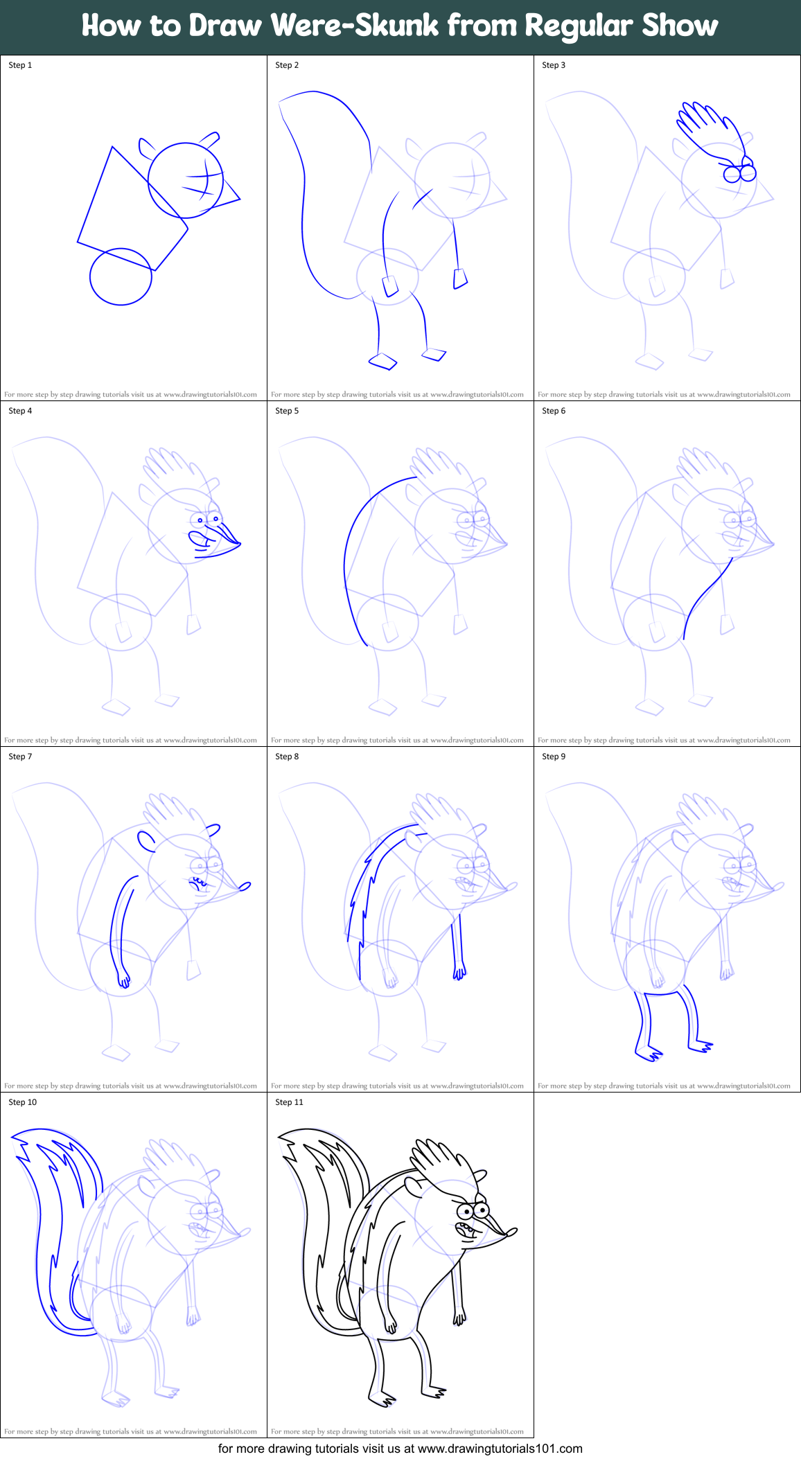How to Draw Were-Skunk from Regular Show Printable Step by Step