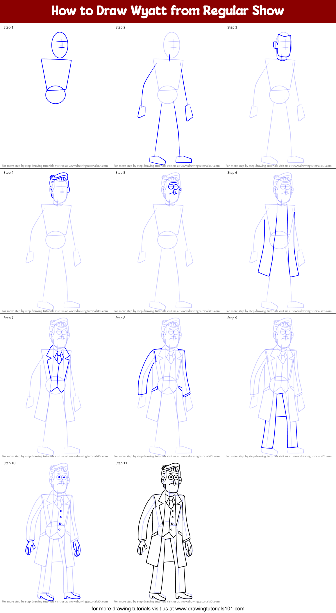 How to Draw Wyatt from Regular Show Printable Step by Step
