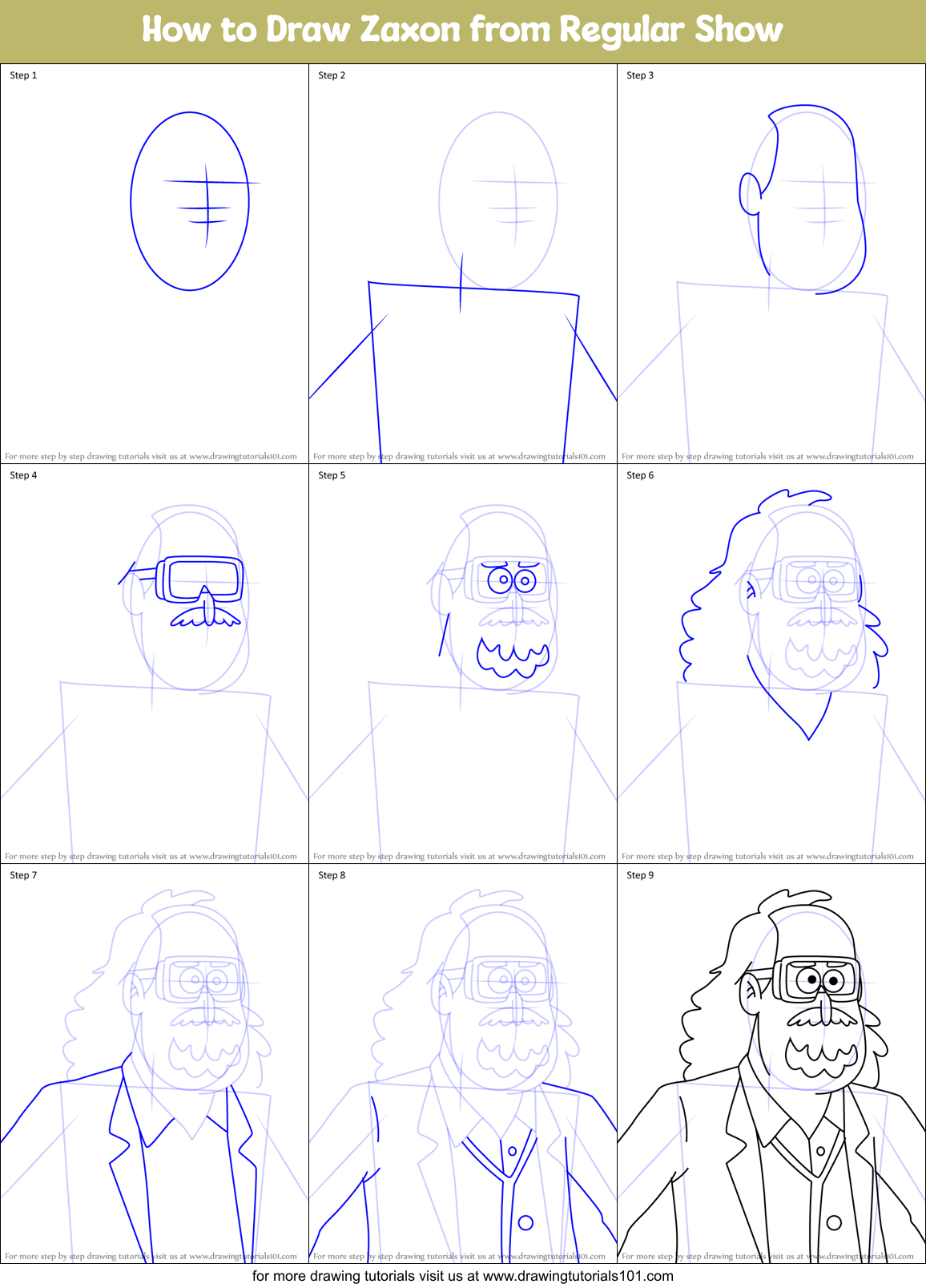 How to Draw Zaxon from Regular Show Printable Step by Step