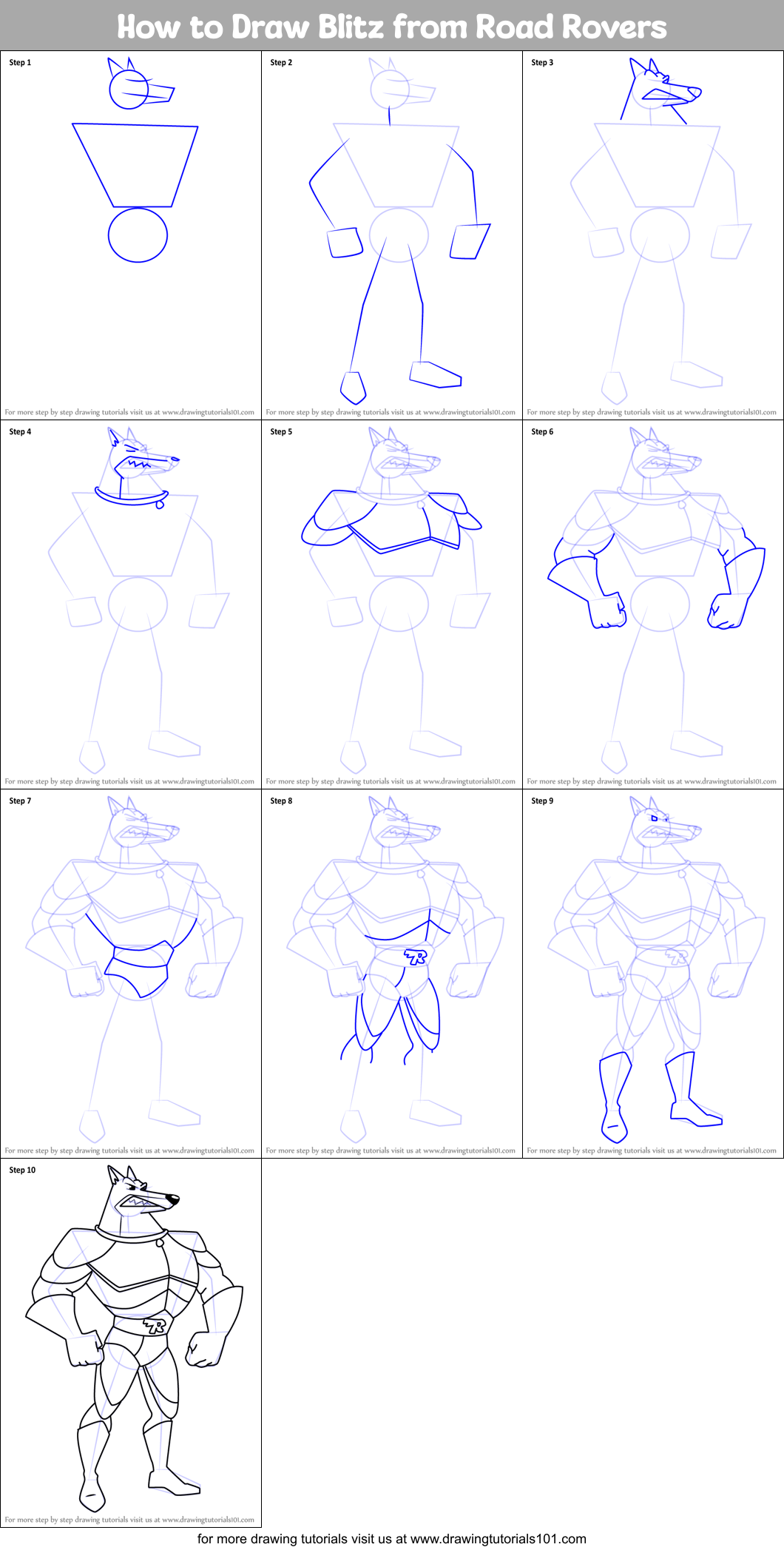 How to Draw Blitz from Road Rovers Printable Step by Step
