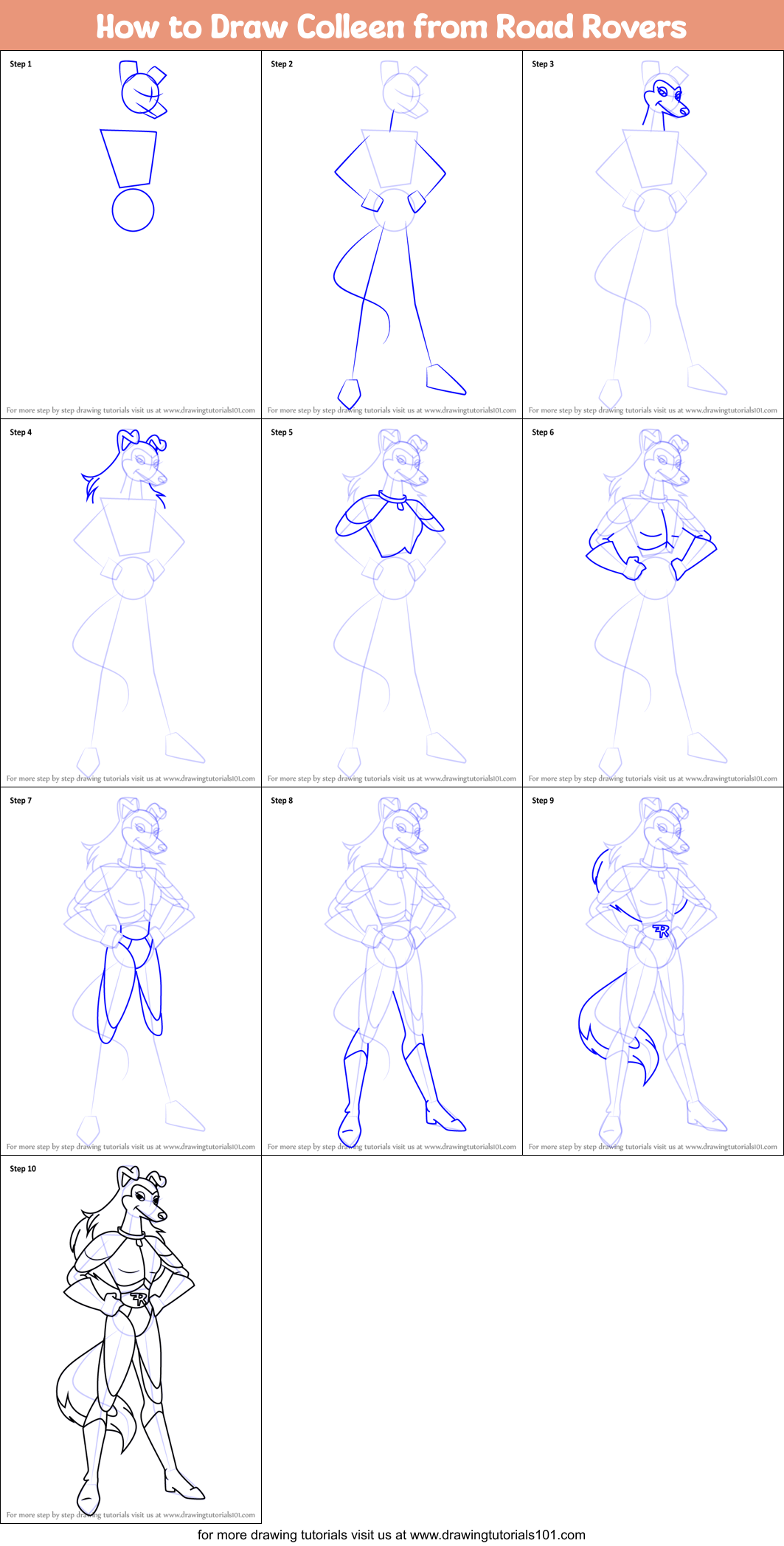 How to Draw Colleen from Road Rovers Printable Step by Step