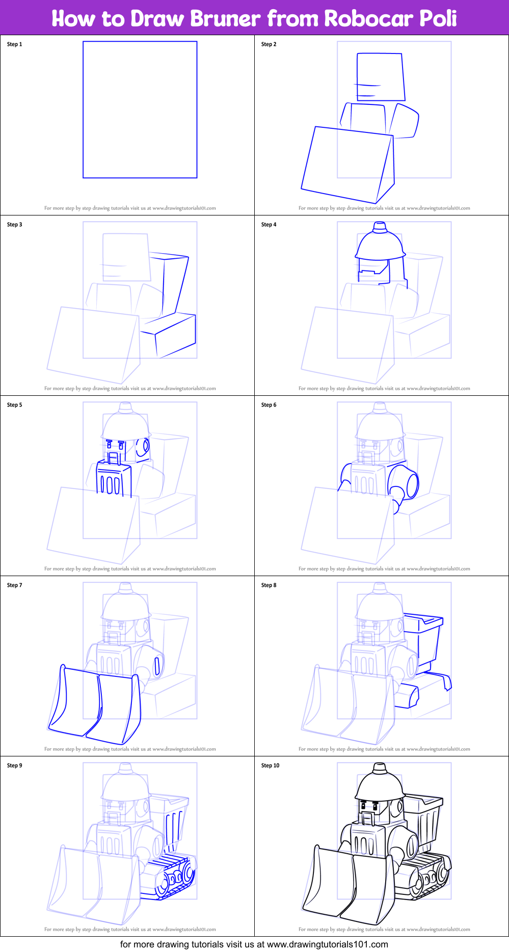 How to Draw Bruner from Robocar Poli Printable Step by Step