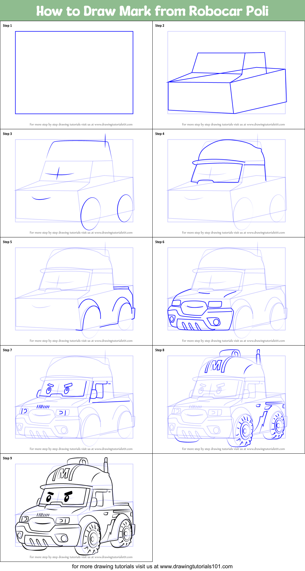 How to Draw Mark from Robocar Poli Printable Step by Step