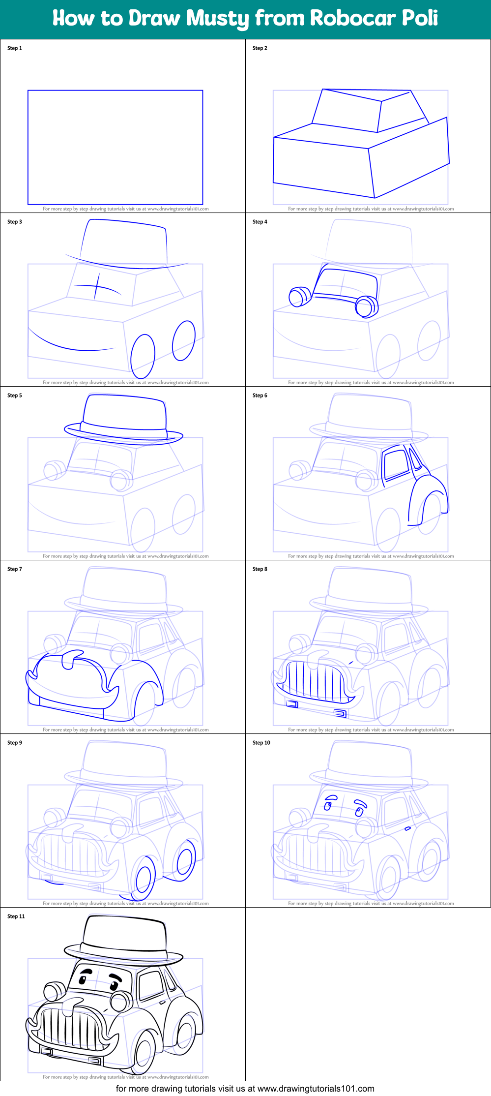 How to Draw Musty from Robocar Poli Printable Step by Step