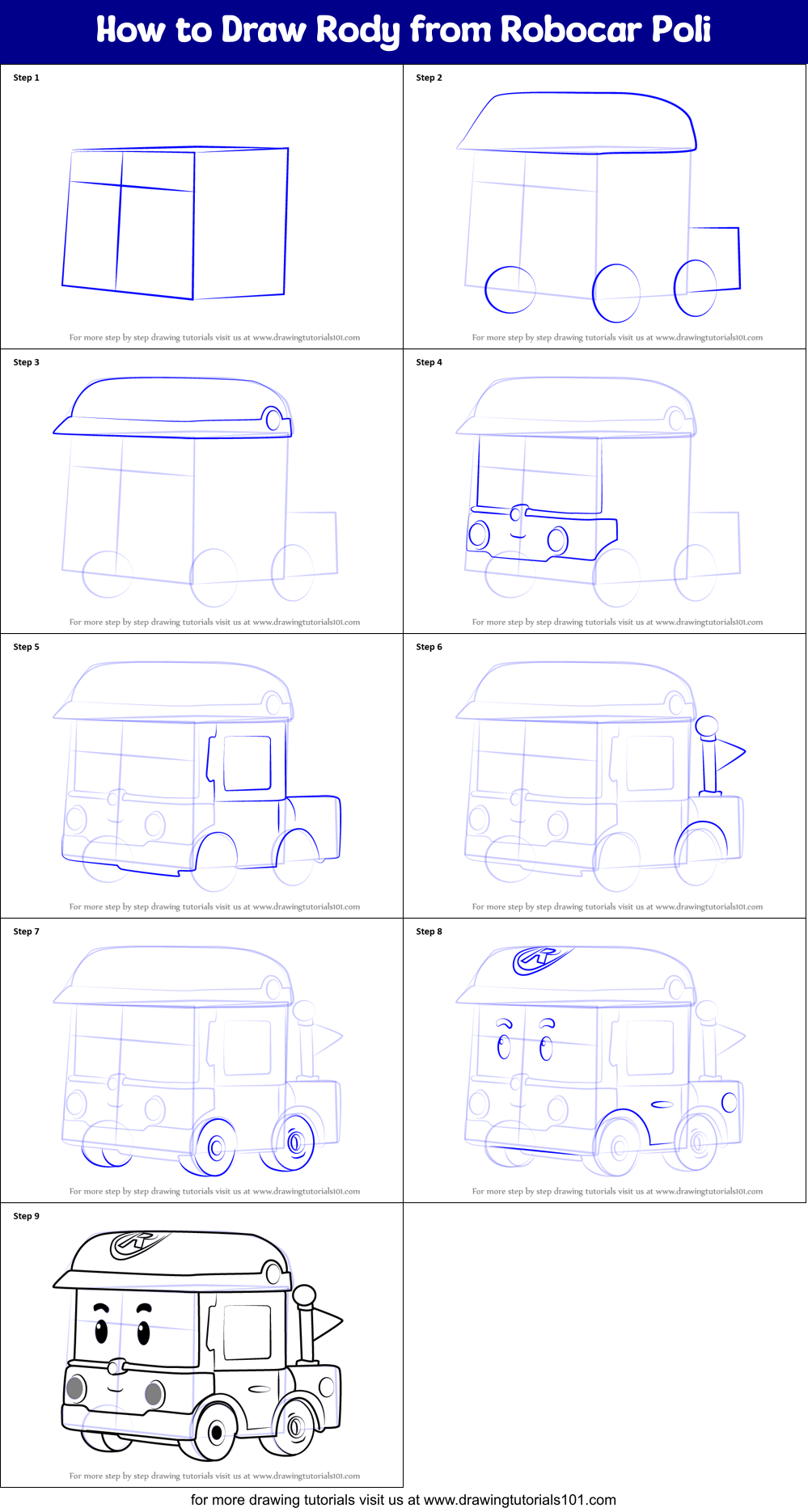 How to Draw Rody from Robocar Poli Printable Step by Step