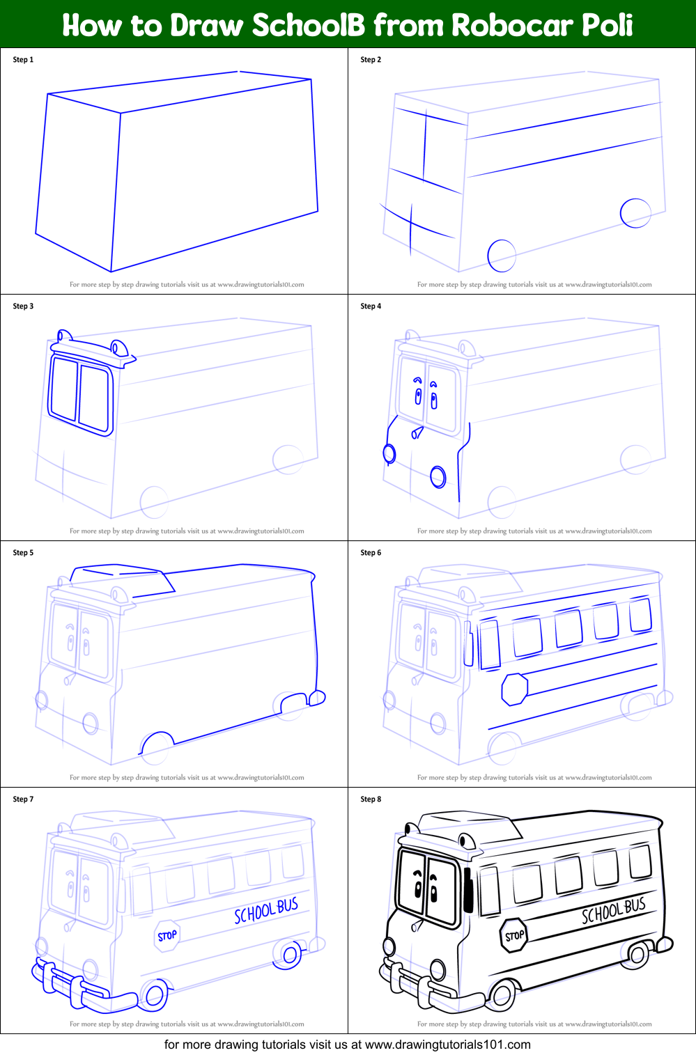 How to Draw SchoolB from Robocar Poli Printable Step by Step