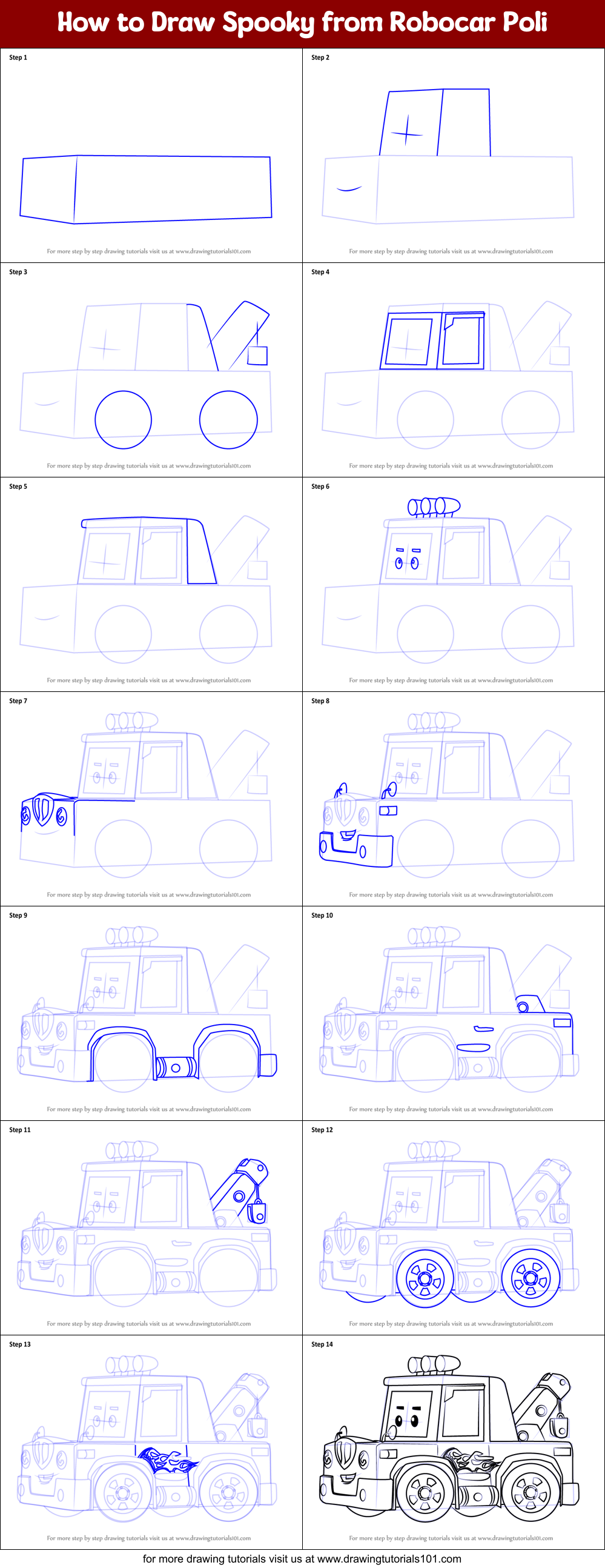 How to Draw Spooky from Robocar Poli Printable Step by Step