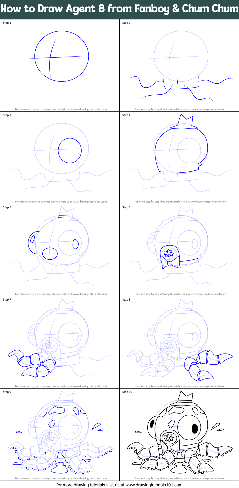 How to Draw Agent 8 from Fanboy & Chum Chum Printable Step by Step