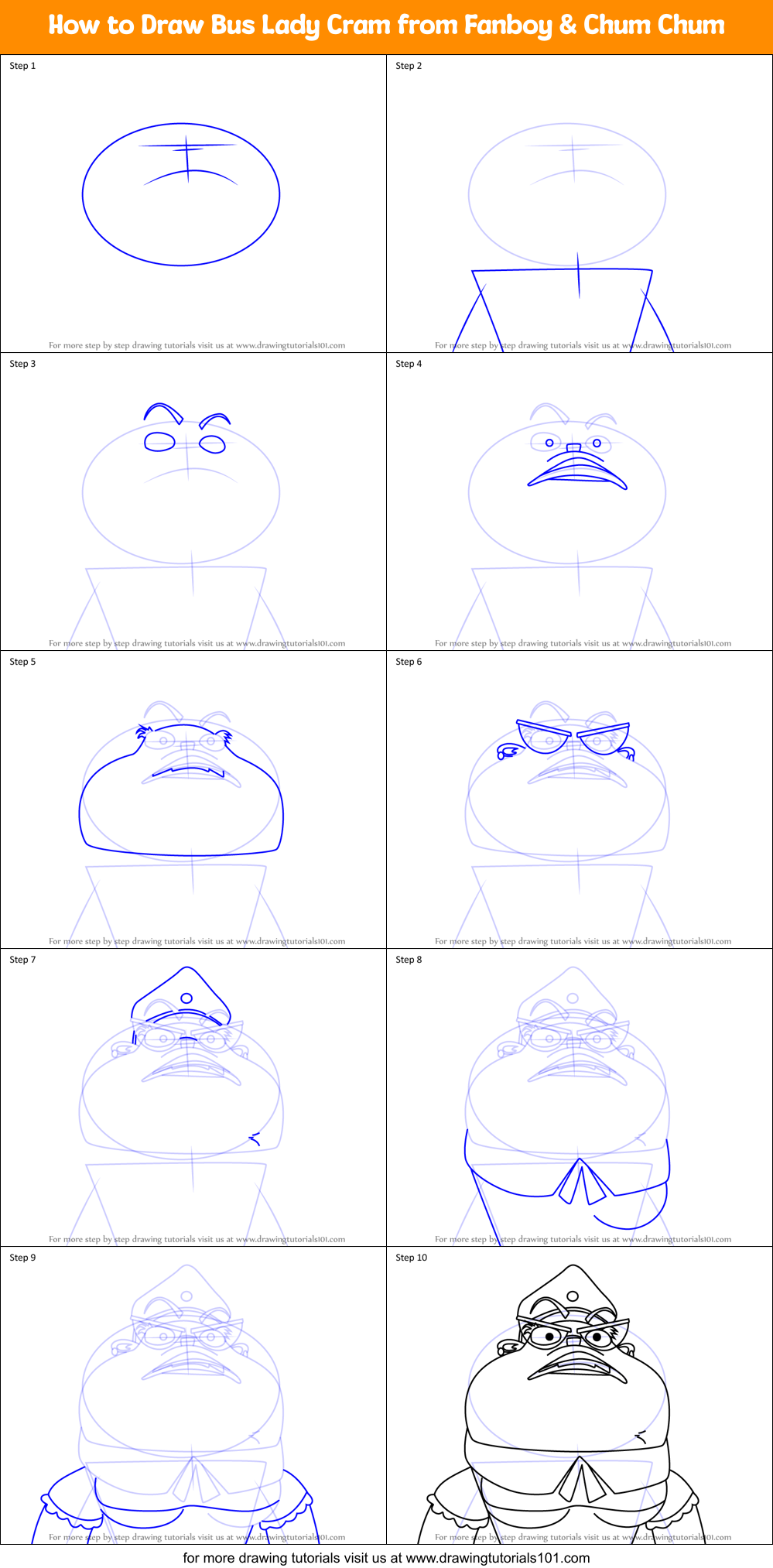 How to Draw Bus Lady Cram from Fanboy & Chum Chum Printable Step by Step