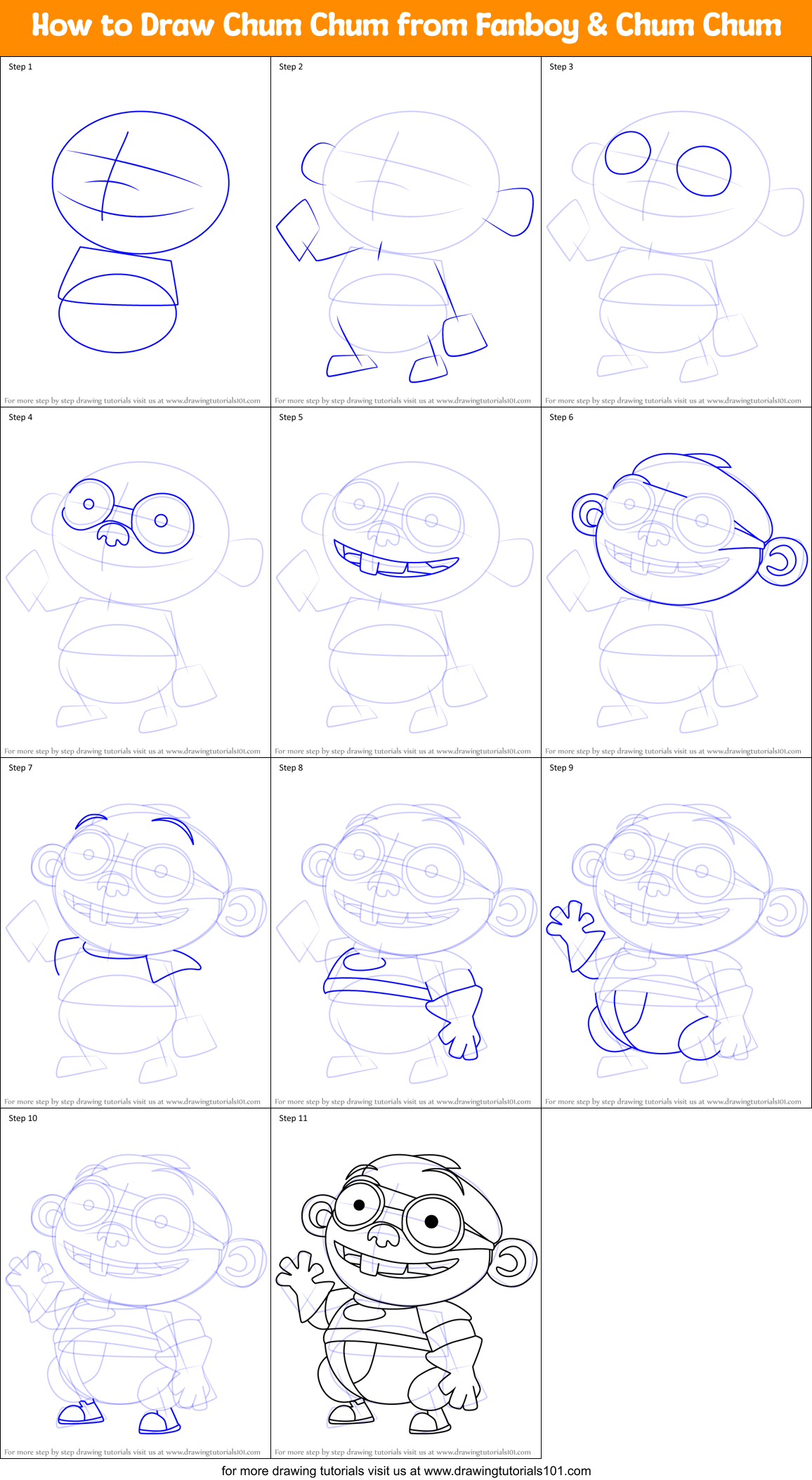 How to Draw Chum Chum from Fanboy & Chum Chum Printable Step by Step