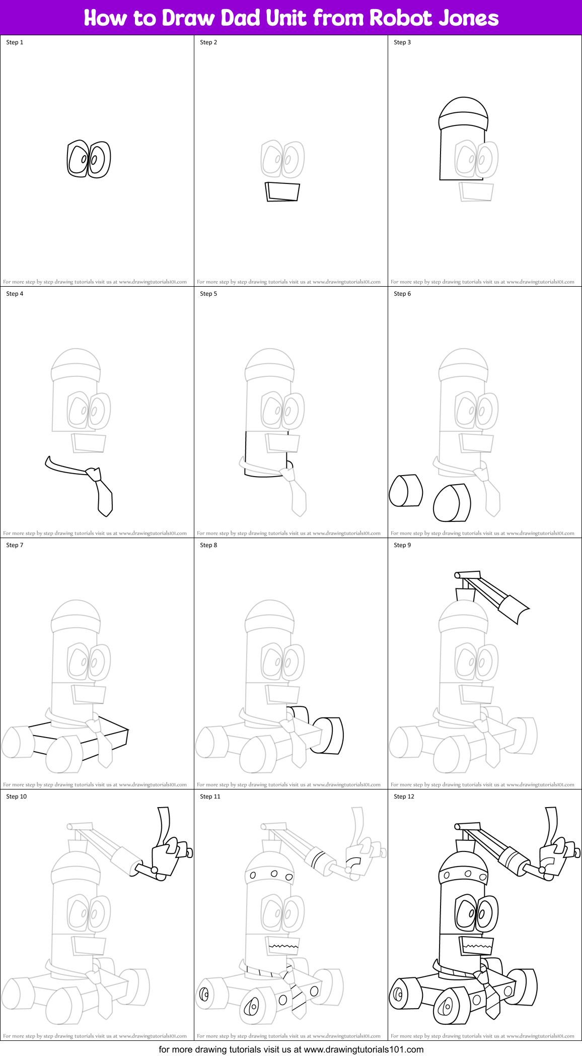 How to Draw Dad Unit from Robot Jones Printable Step by Step