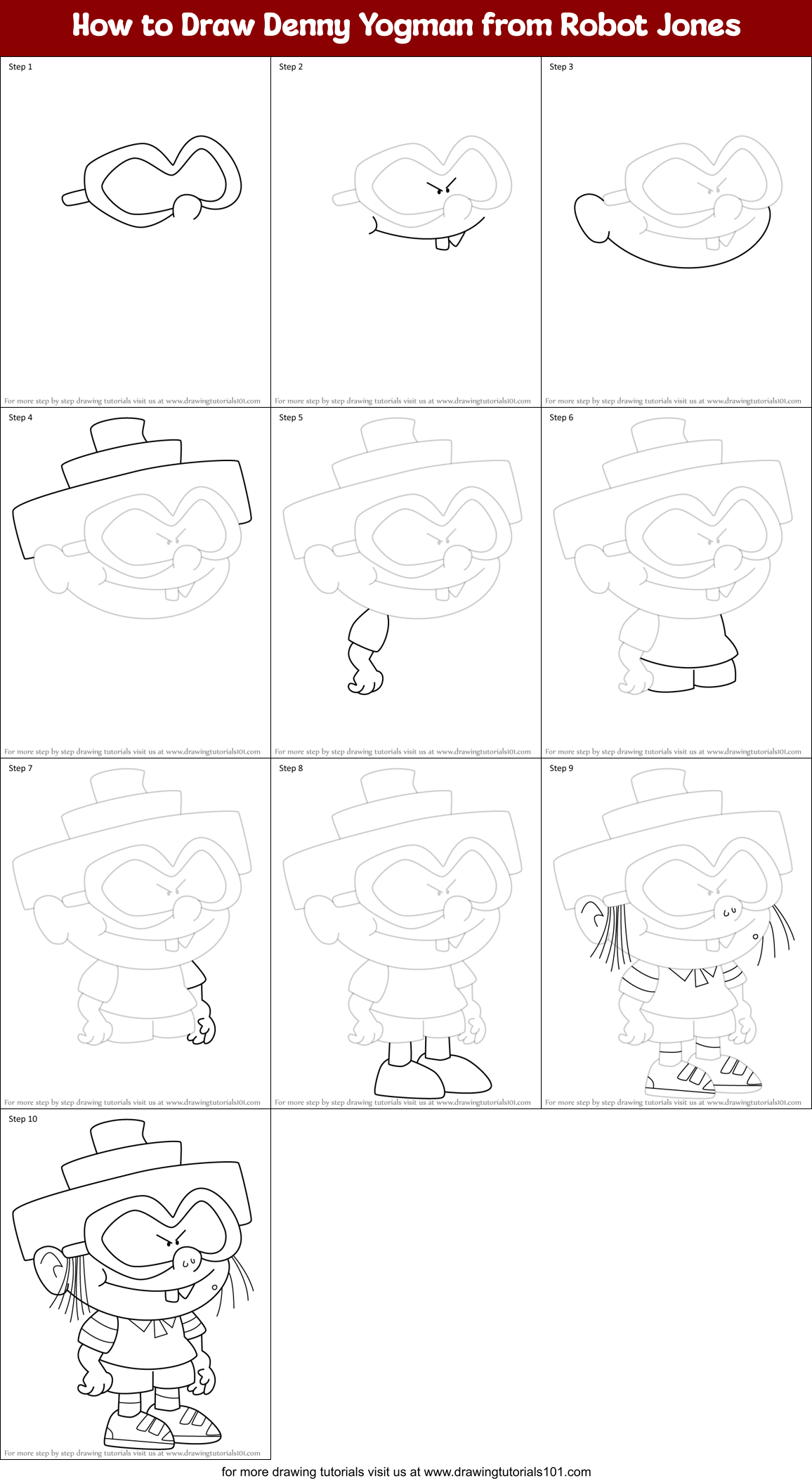 How to Draw Denny Yogman from Robot Jones Printable Step by Step