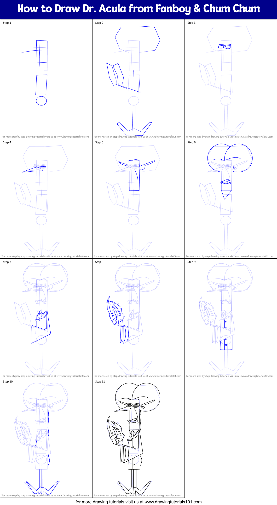 How to Draw Dr. Acula from Fanboy & Chum Chum Printable Step by Step