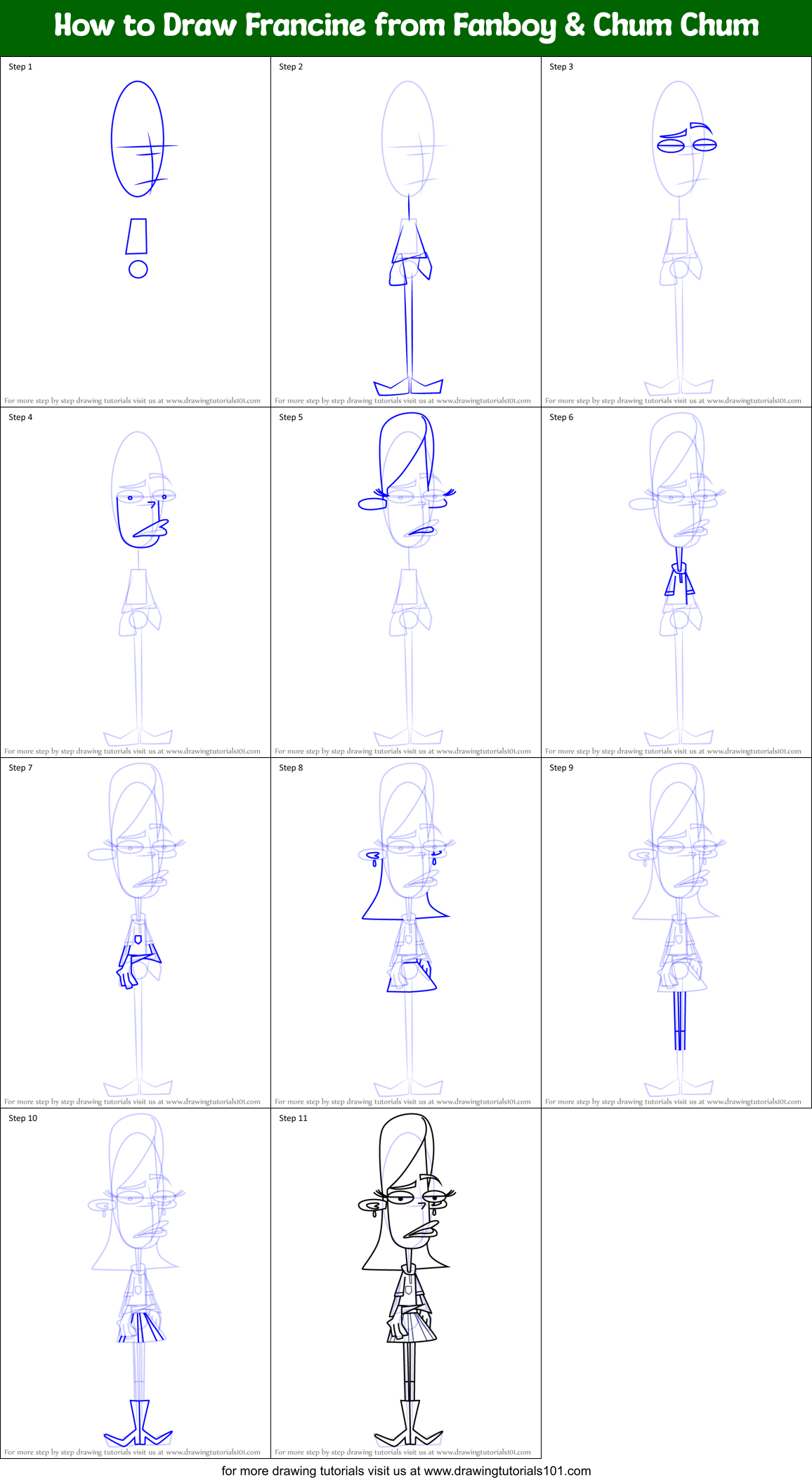 How to Draw Francine from Fanboy & Chum Chum Printable Step by Step