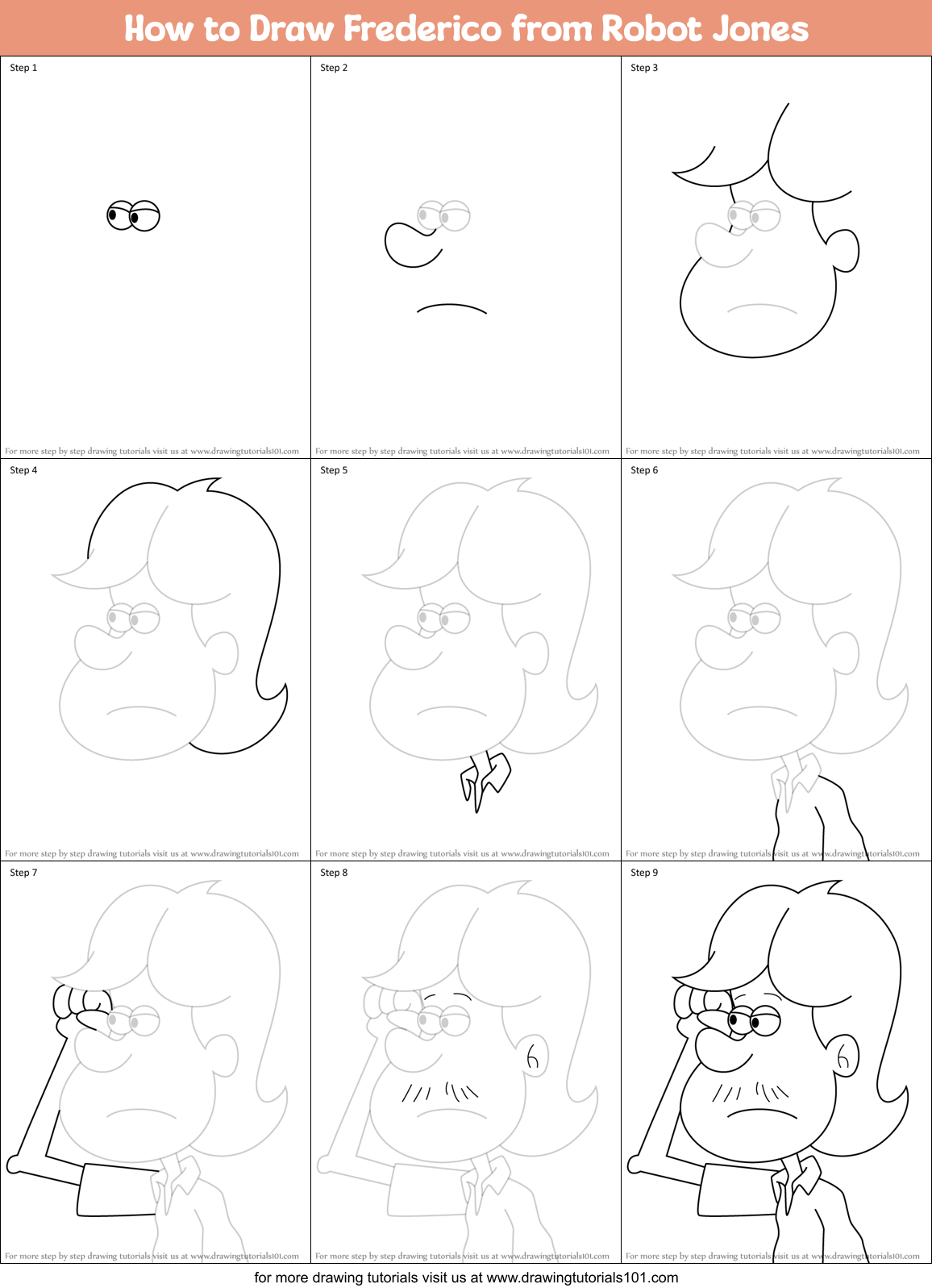 How to Draw Frederico from Robot Jones Printable Step by Step