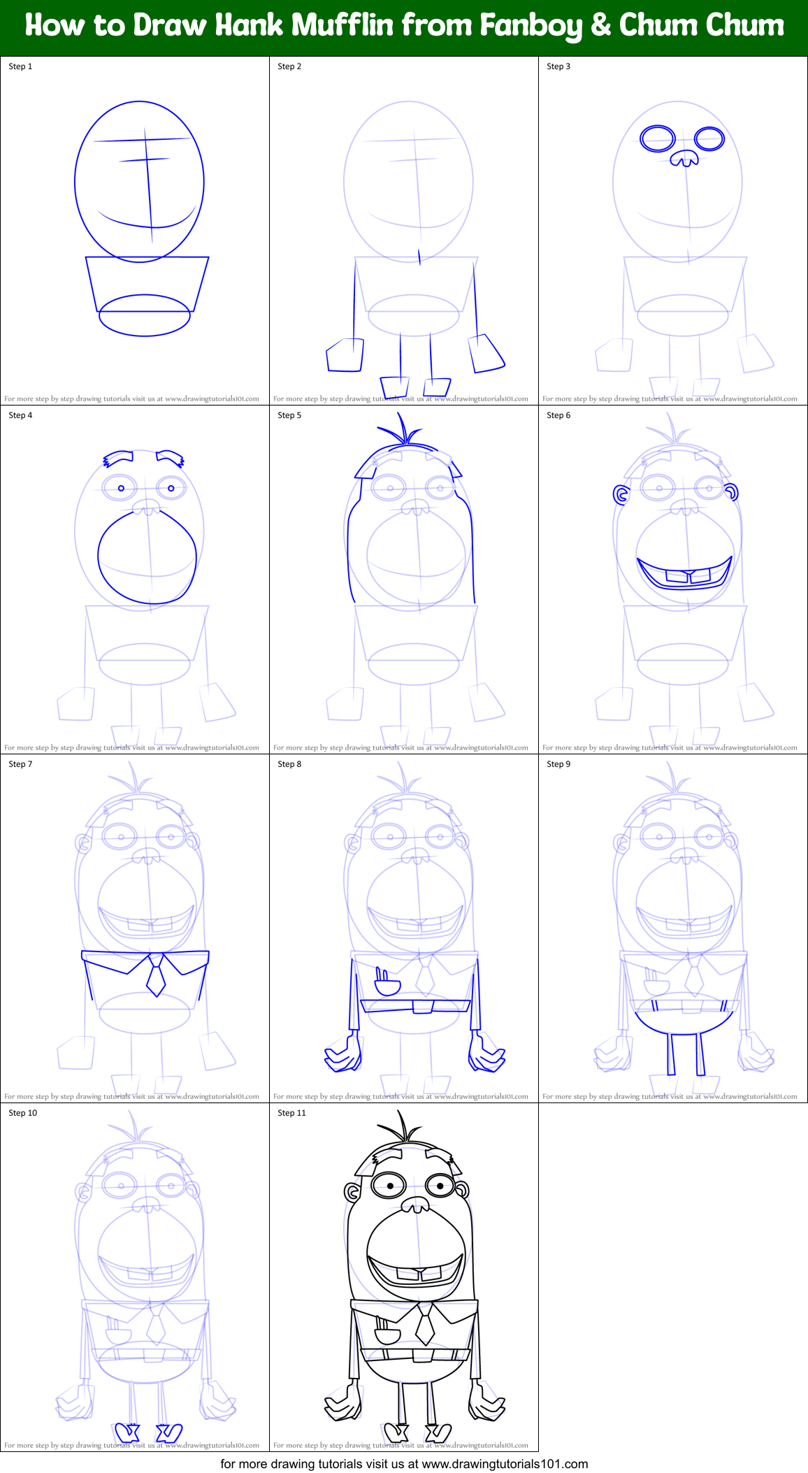 How to Draw Hank Mufflin from Fanboy & Chum Chum Printable Step by Step