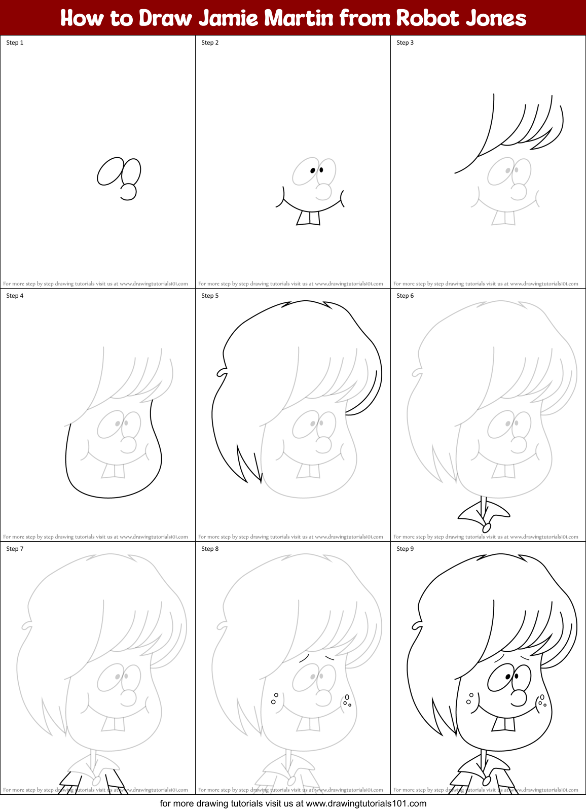 How to Draw Jamie Martin from Robot Jones Printable Step by Step