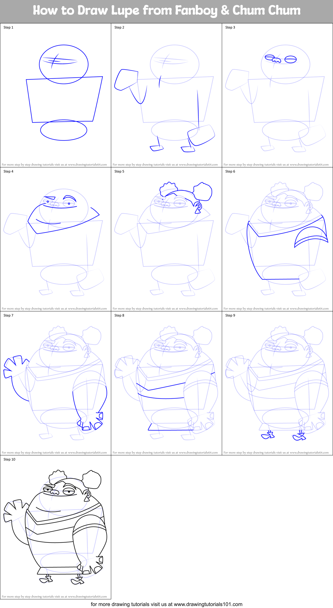 How to Draw Lupe from Fanboy & Chum Chum Printable Step by Step