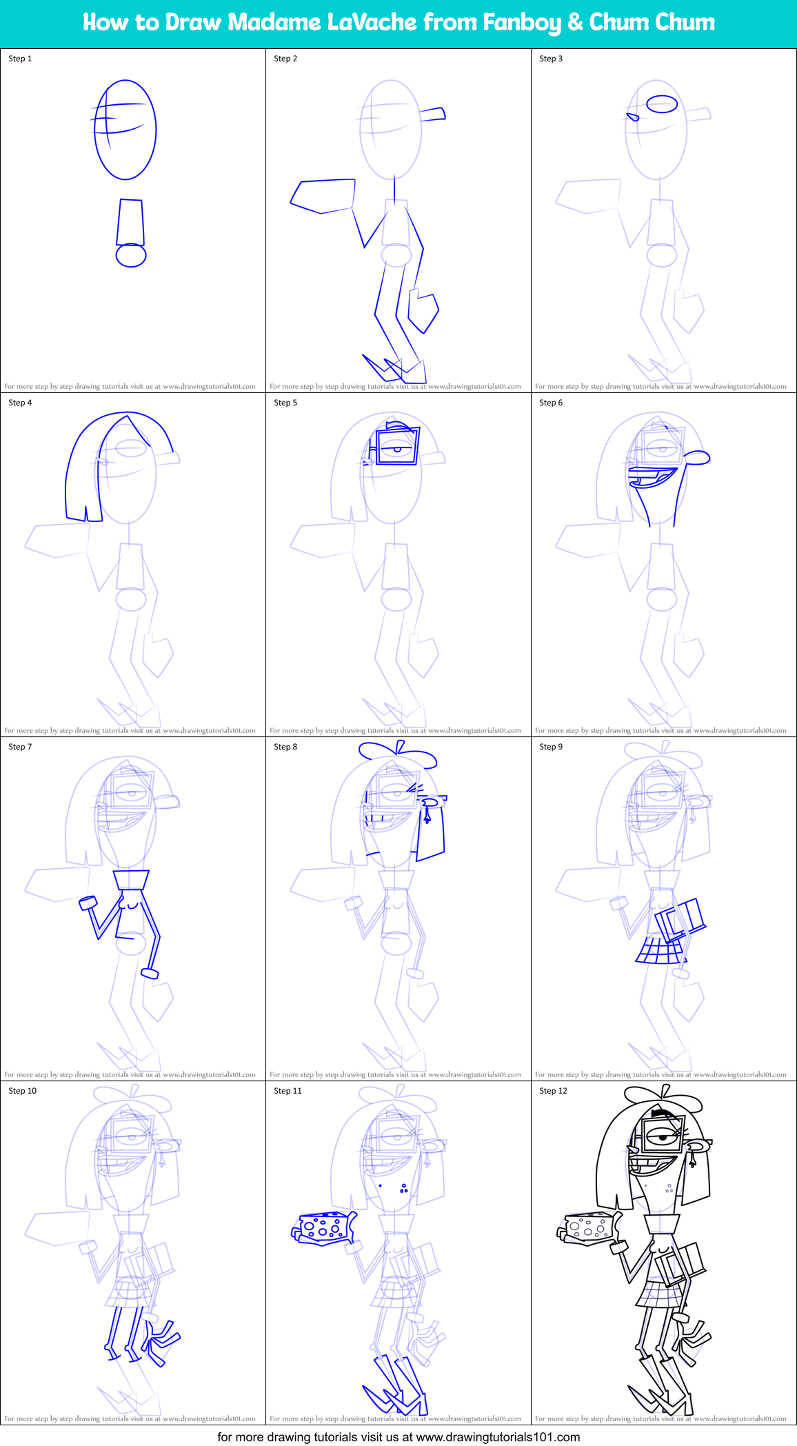 How to Draw Madame LaVache from Fanboy & Chum Chum Printable Step by Step