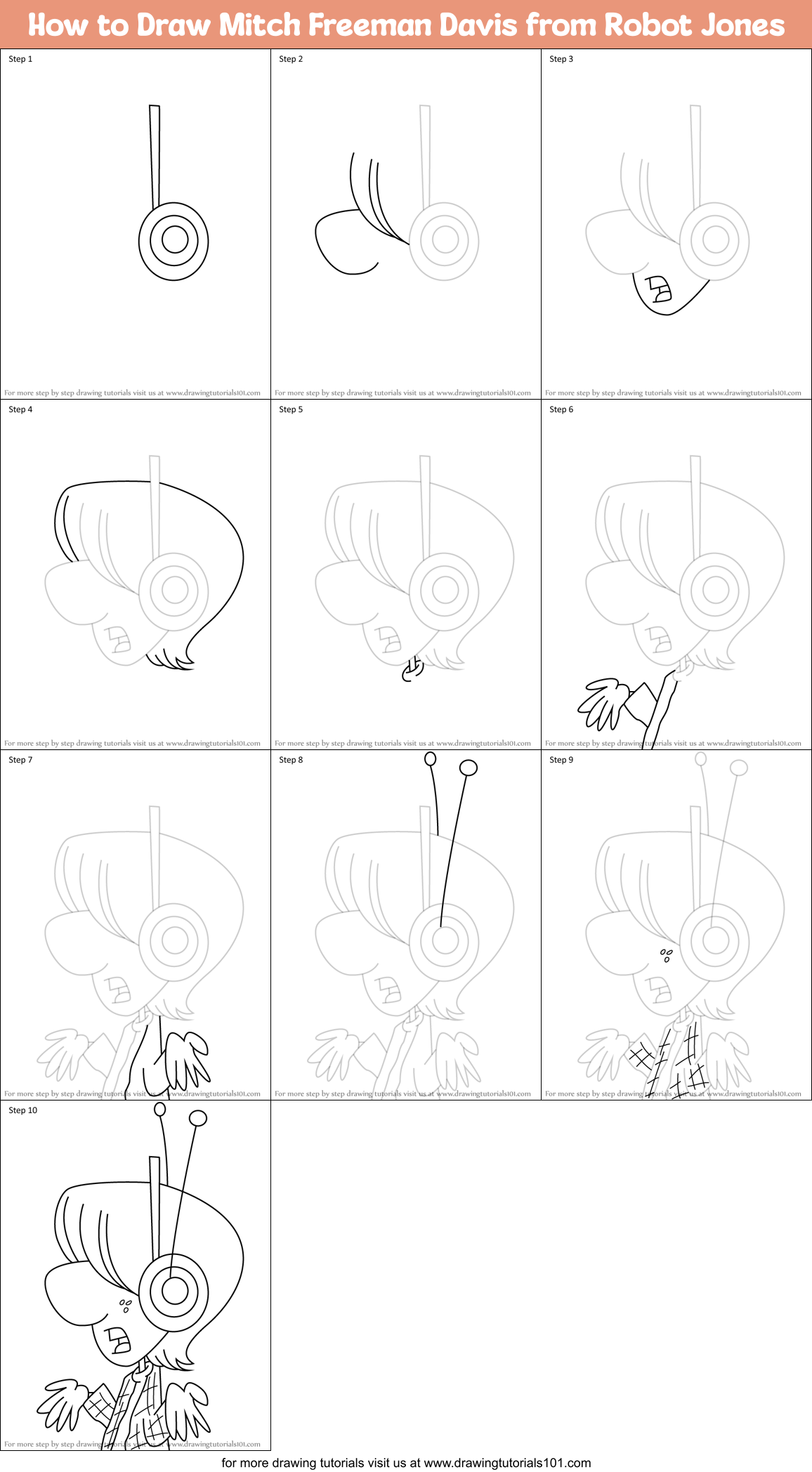How to Draw Mitch Freeman Davis from Robot Jones Printable Step by Step