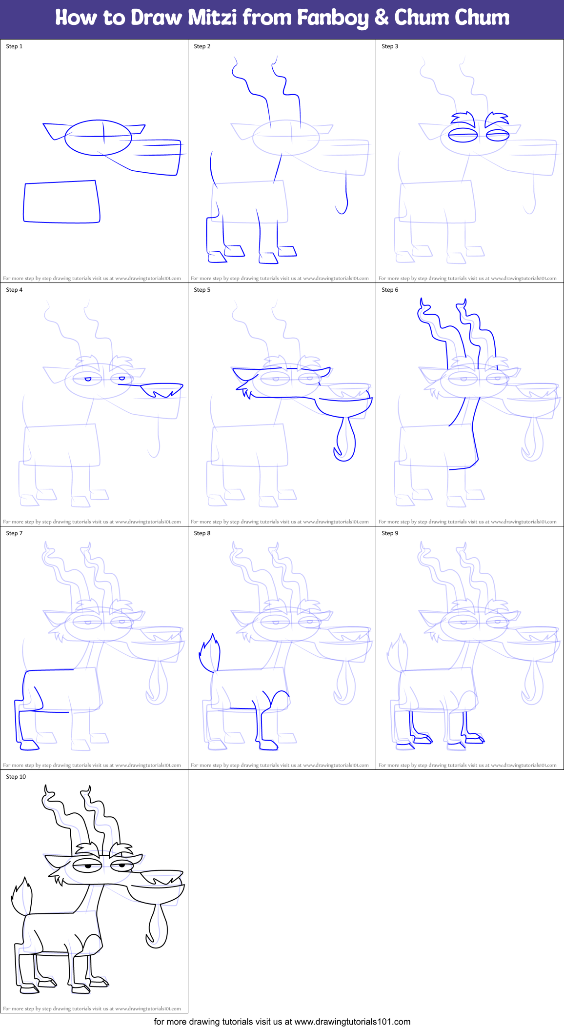 How to Draw Mitzi from Fanboy & Chum Chum Printable Step by Step