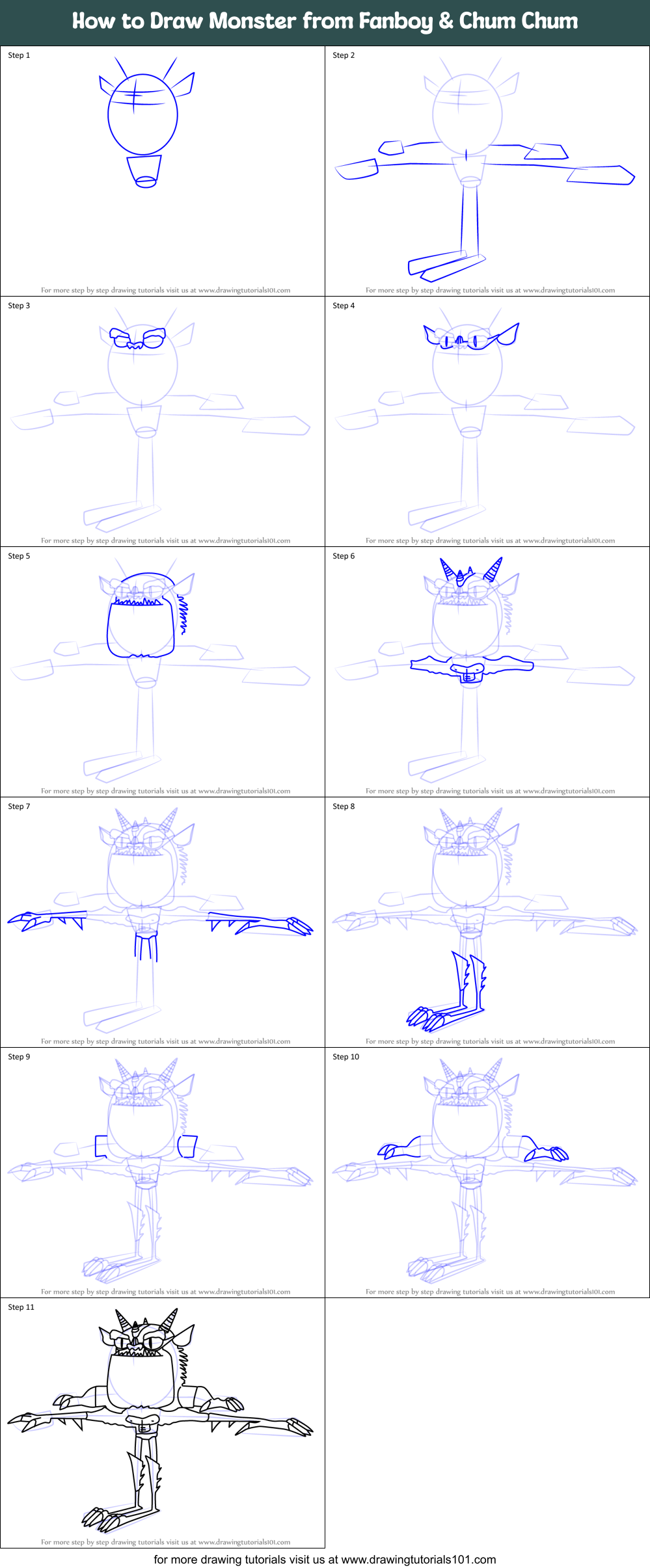 How to Draw Monster from Fanboy & Chum Chum Printable Step by Step