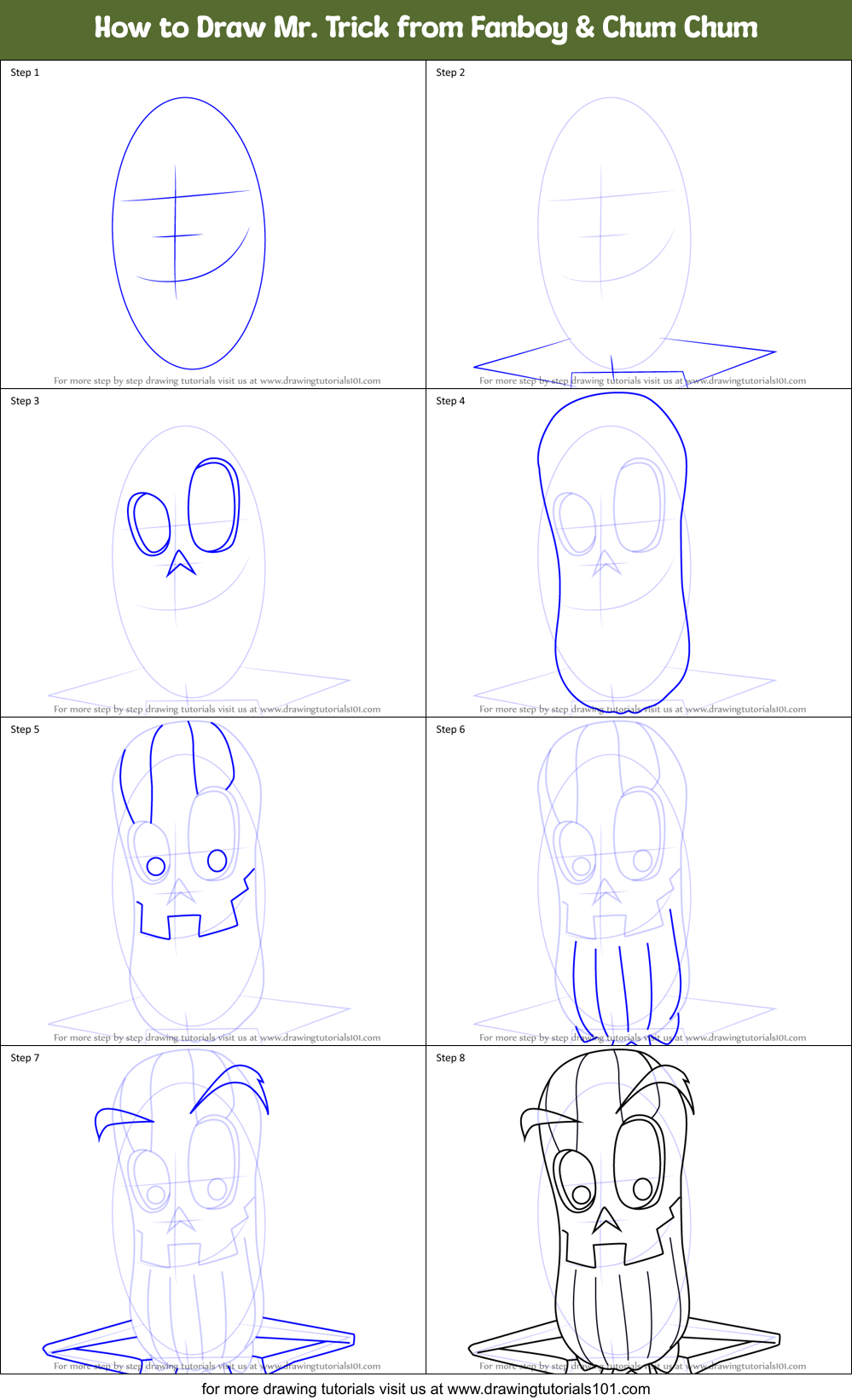 How to Draw Mr. Trick from Fanboy & Chum Chum Printable Step by Step