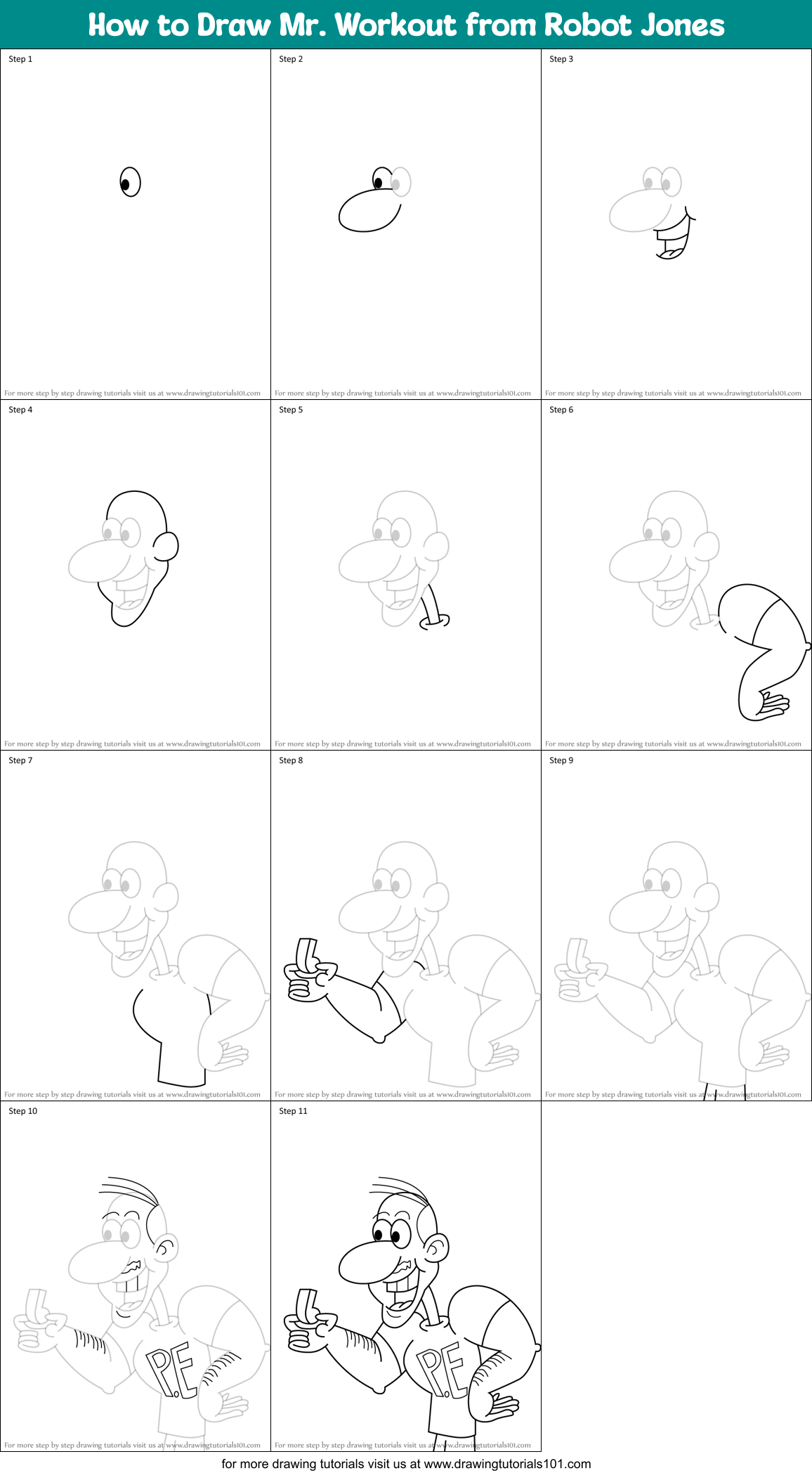 How to Draw Mr. Workout from Robot Jones Printable Step by Step
