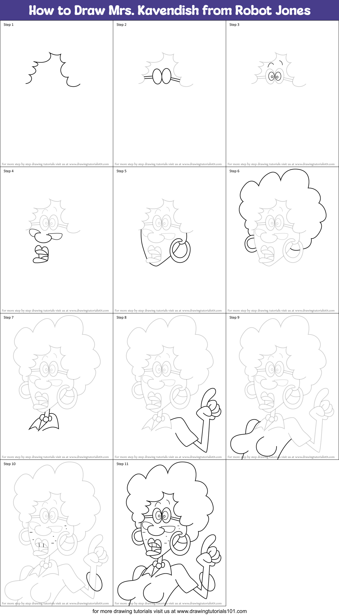 How to Draw Mrs. Kavendish from Robot Jones Printable Step by Step