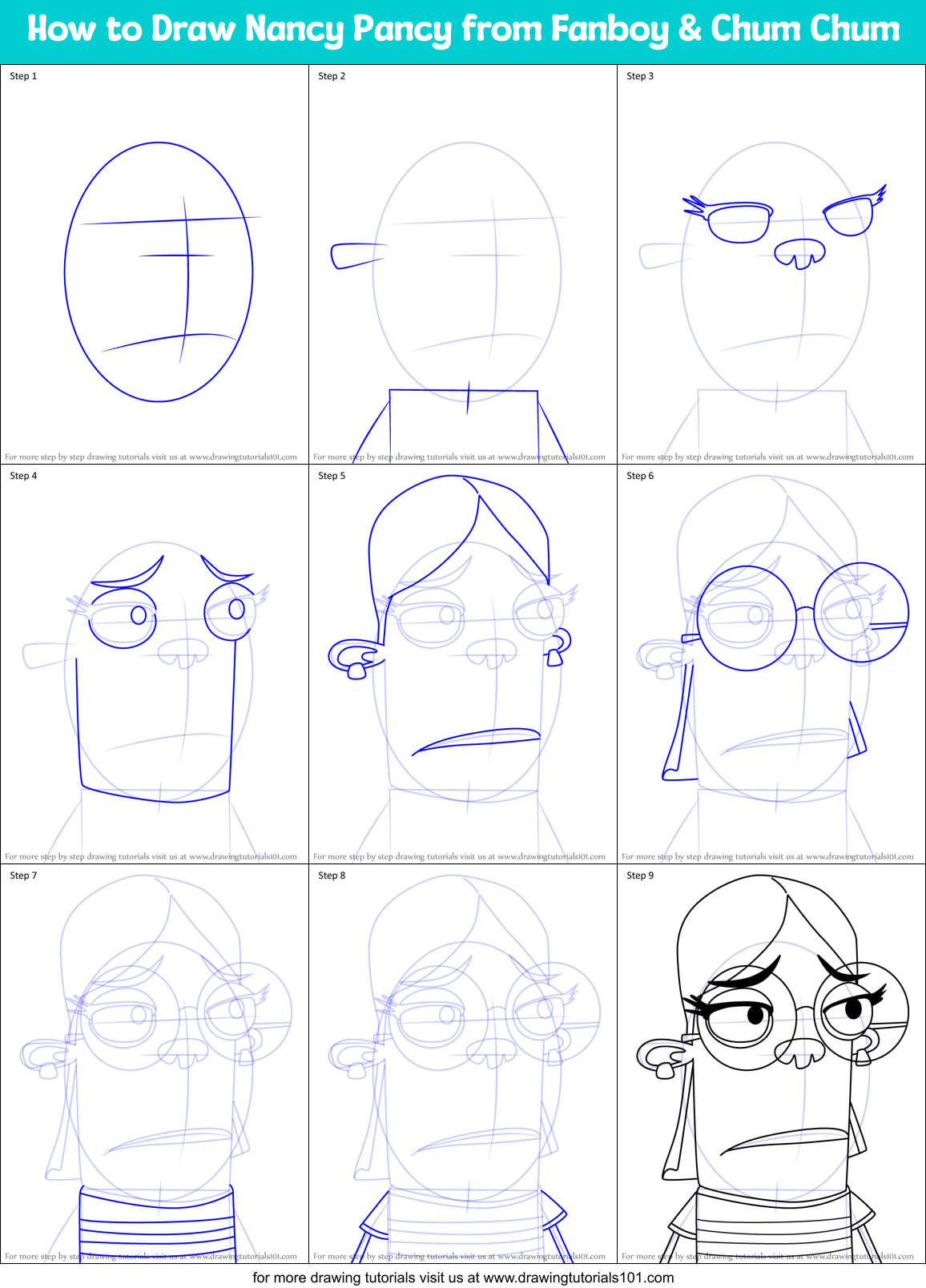 How to Draw Nancy Pancy from Fanboy & Chum Chum Printable Step by Step