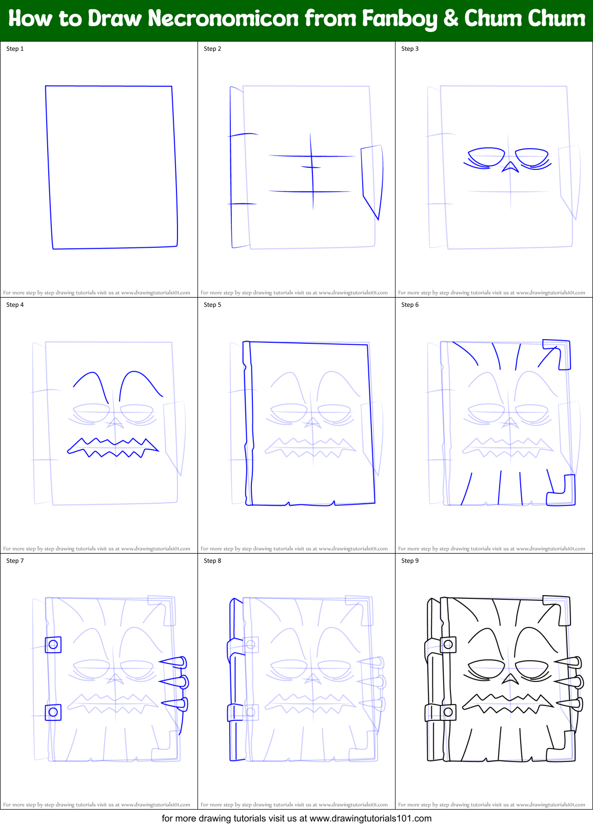 How to Draw Necronomicon from Fanboy & Chum Chum Printable Step by Step