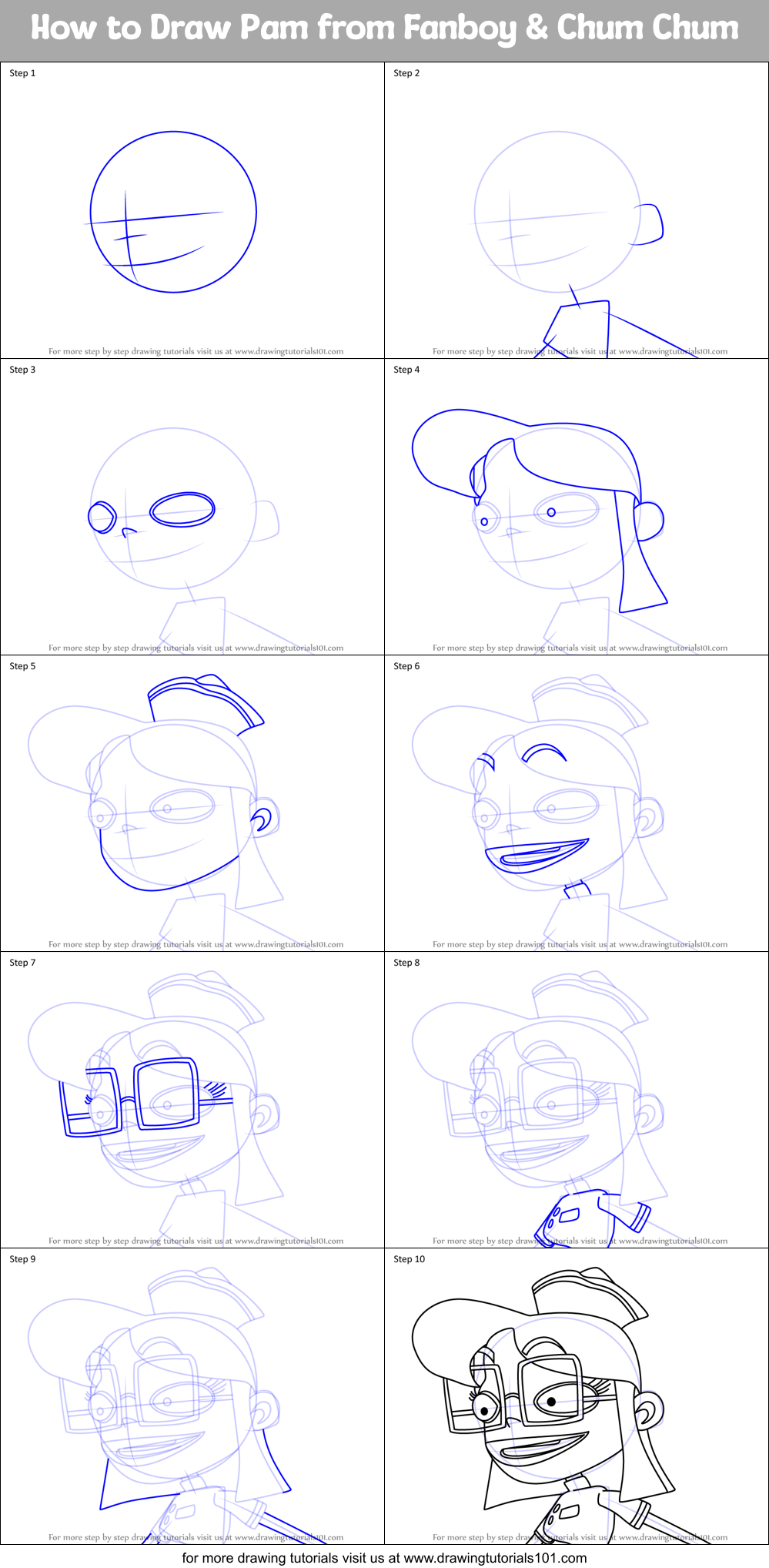 How to Draw Pam from Fanboy & Chum Chum Printable Step by Step