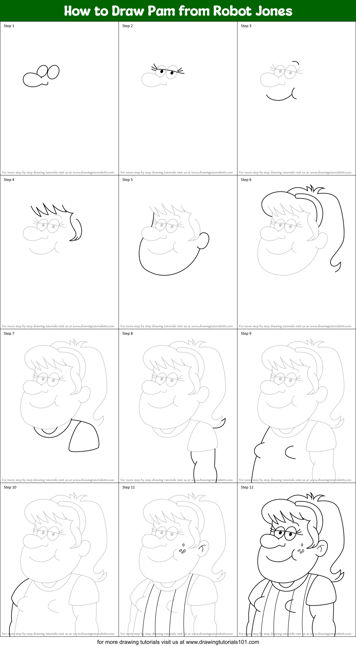 How to Draw Pam from Robot Jones Printable Step by Step