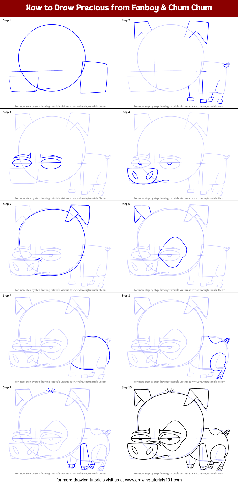 How to Draw Precious from Fanboy & Chum Chum Printable Step by Step