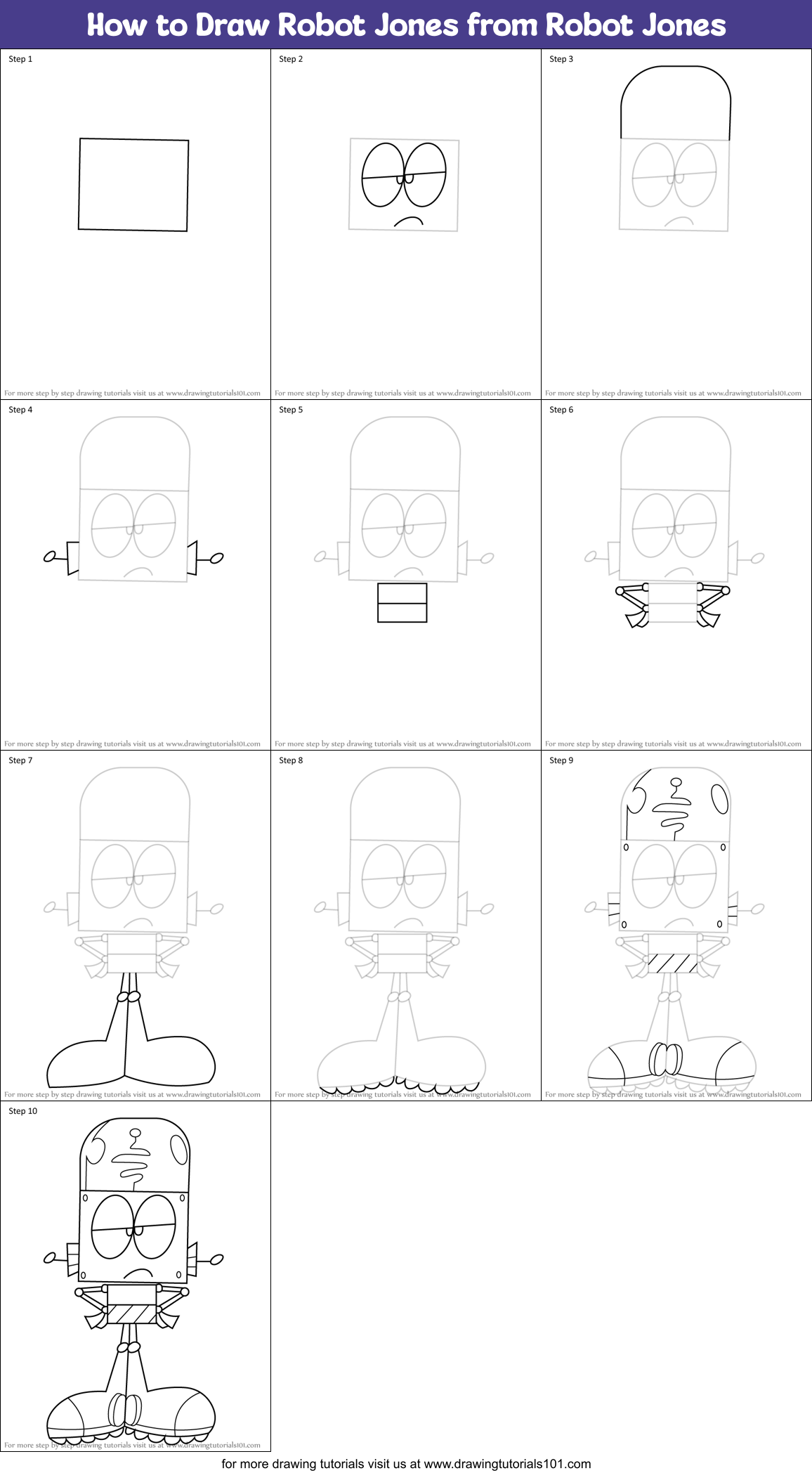 How to Draw Robot Jones from Robot Jones Printable Step by Step