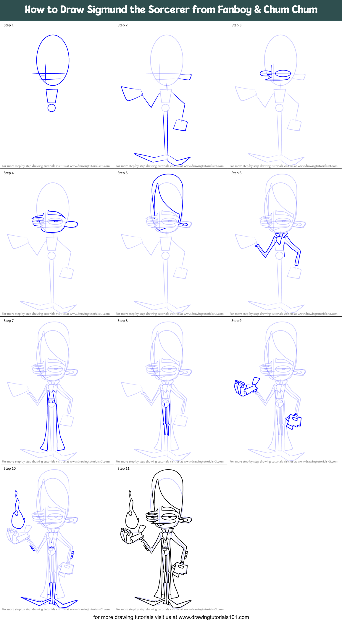 How to Draw Sigmund the Sorcerer from Fanboy & Chum Chum Printable Step by Step