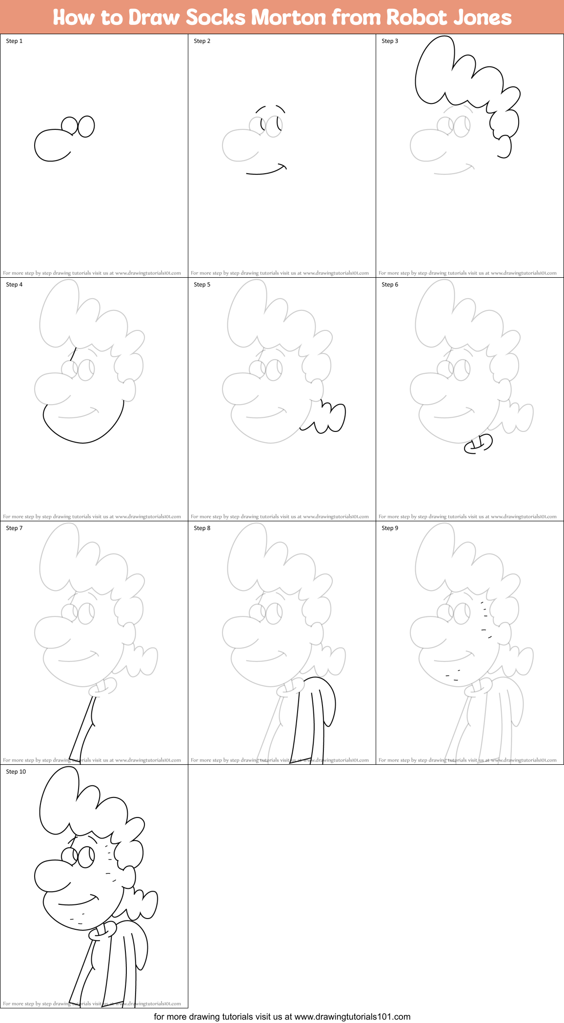 How to Draw Socks Morton from Robot Jones Printable Step by Step