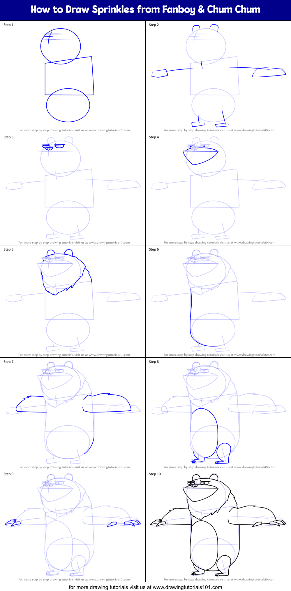 How to Draw Sprinkles from Fanboy & Chum Chum Printable Step by Step
