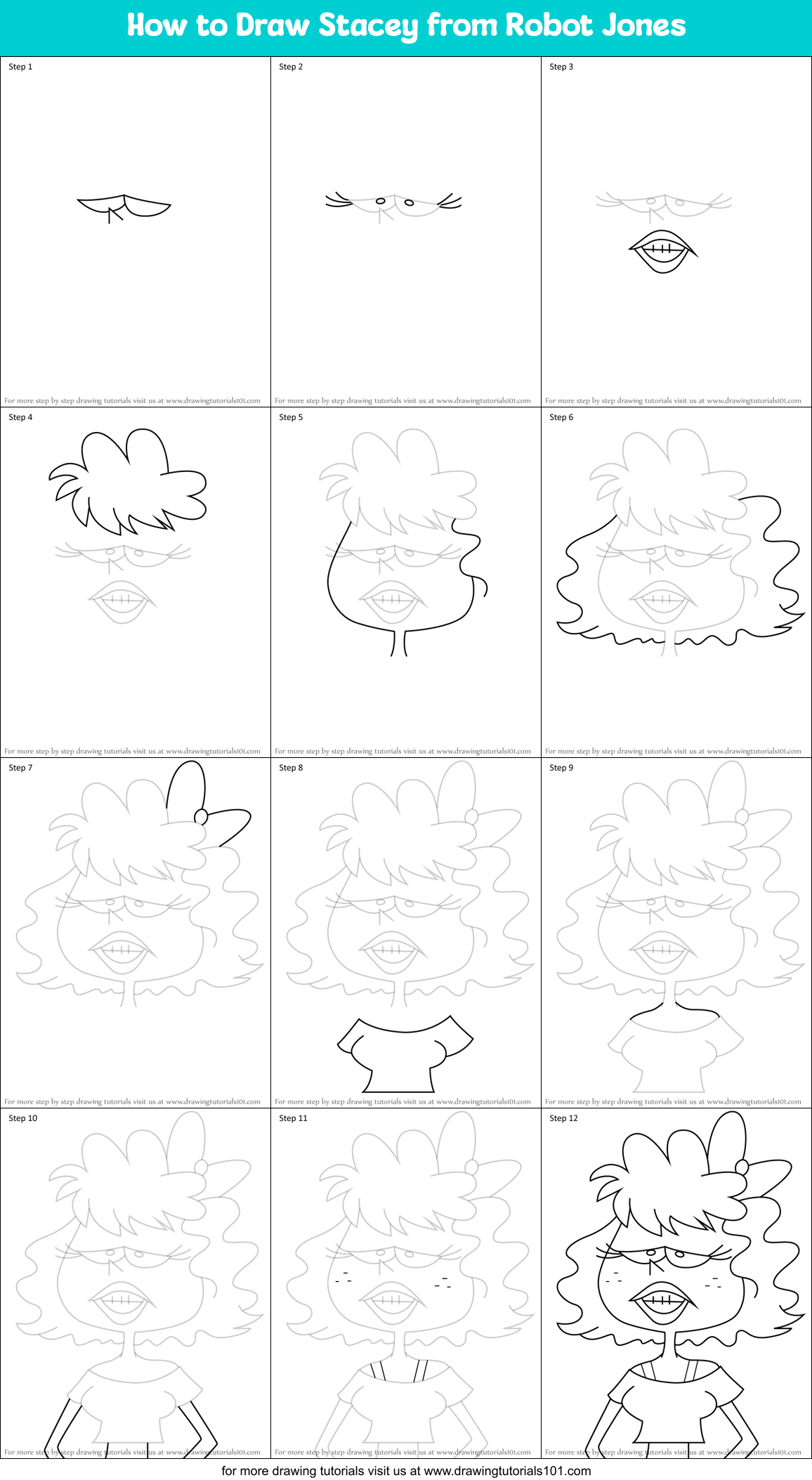 How to Draw Stacey from Robot Jones Printable Step by Step