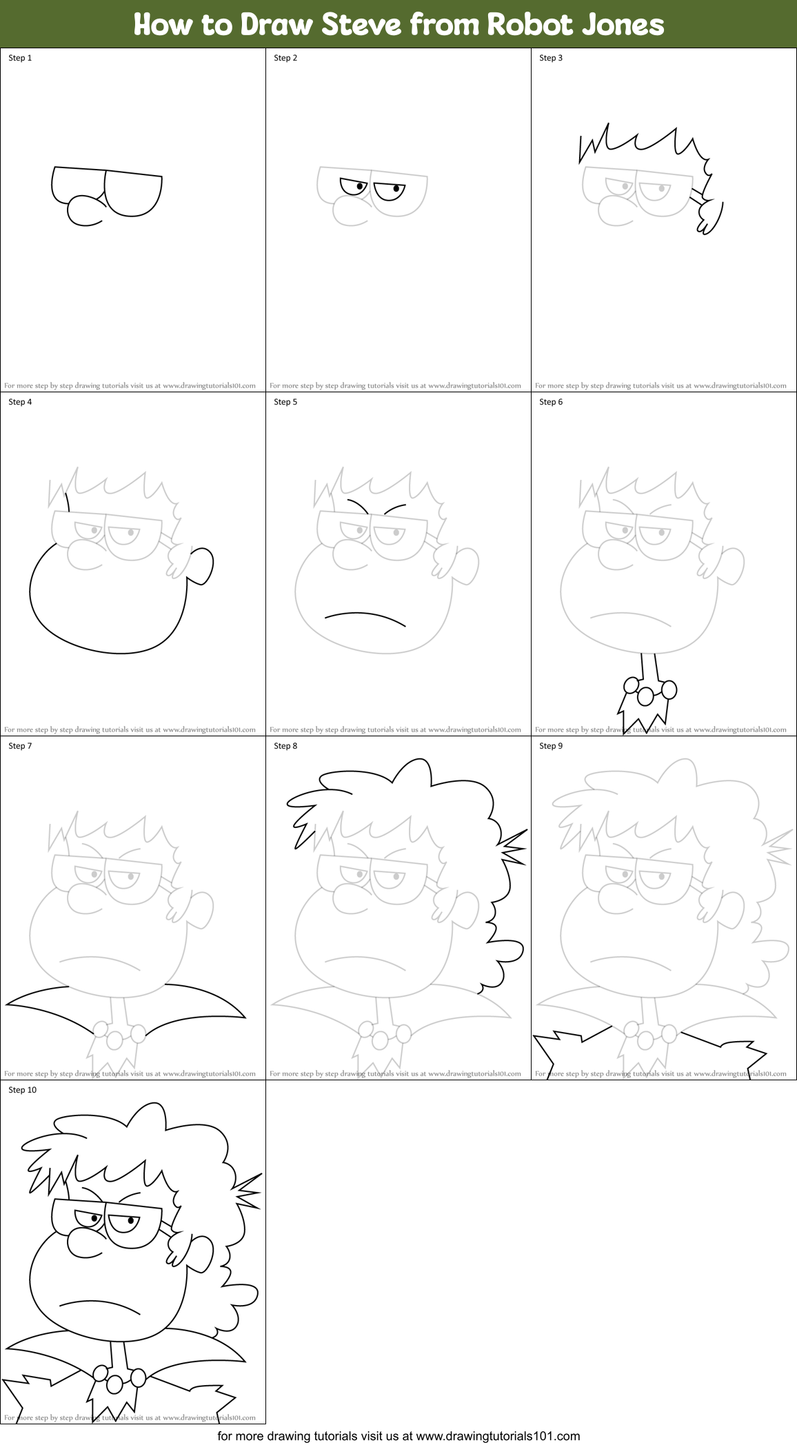 How to Draw Steve from Robot Jones Printable Step by Step
