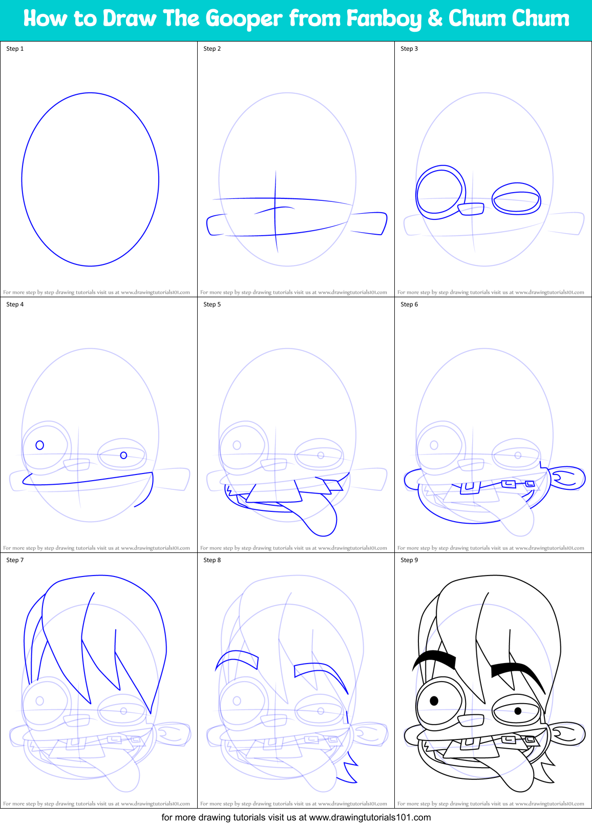 How to Draw The Gooper from Fanboy & Chum Chum Printable Step by Step