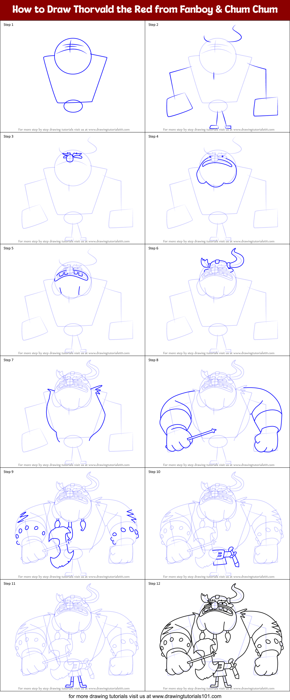 How to Draw Thorvald the Red from Fanboy & Chum Chum Printable Step by Step