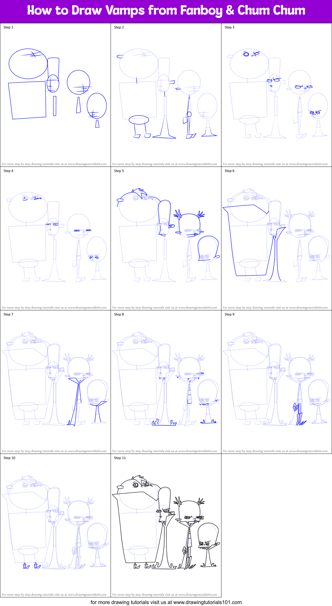 How to Draw Vamps from Fanboy & Chum Chum Printable Step by Step