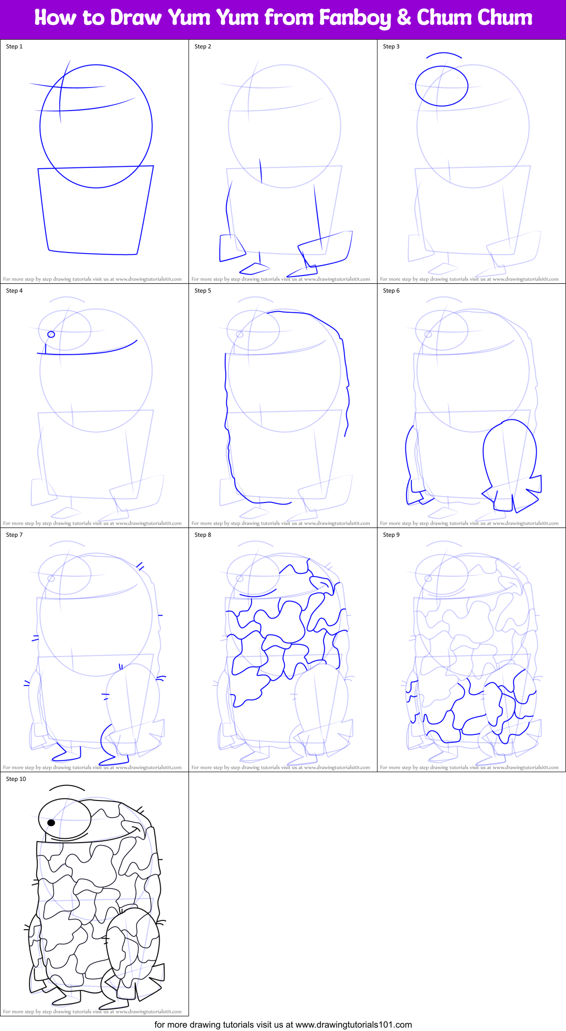 How to Draw Yum Yum from Fanboy & Chum Chum Printable Step by Step
