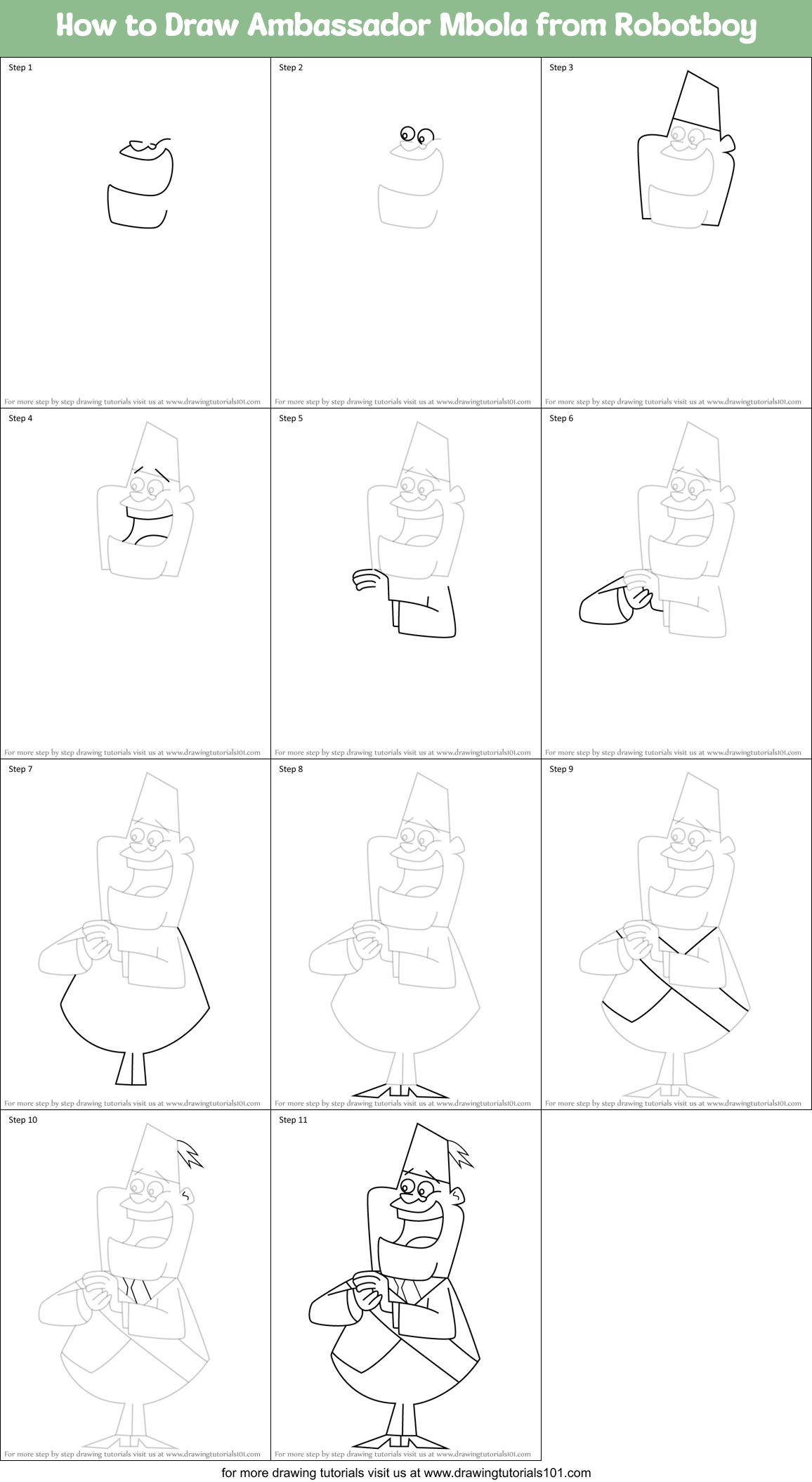 How to Draw Ambassador Mbola from Robotboy Printable Step by Step