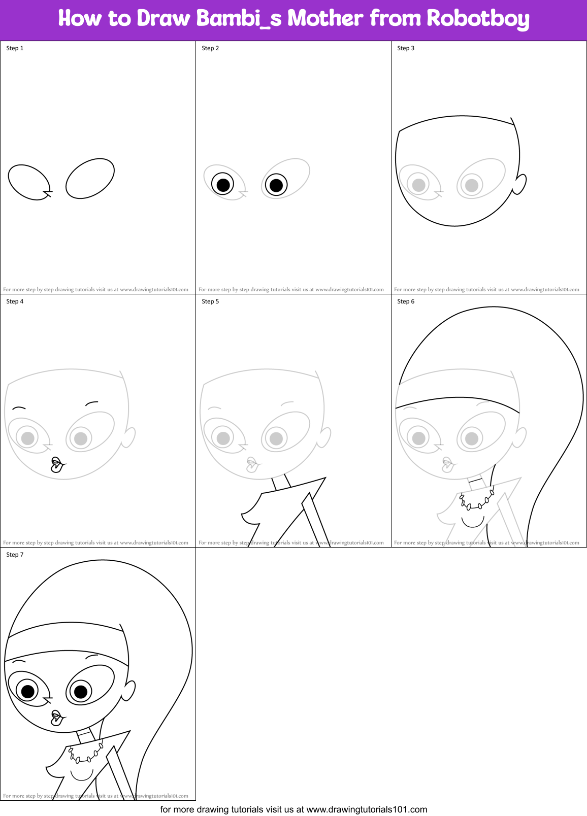 How to Draw Bambi_s Mother from Robotboy Printable Step by Step