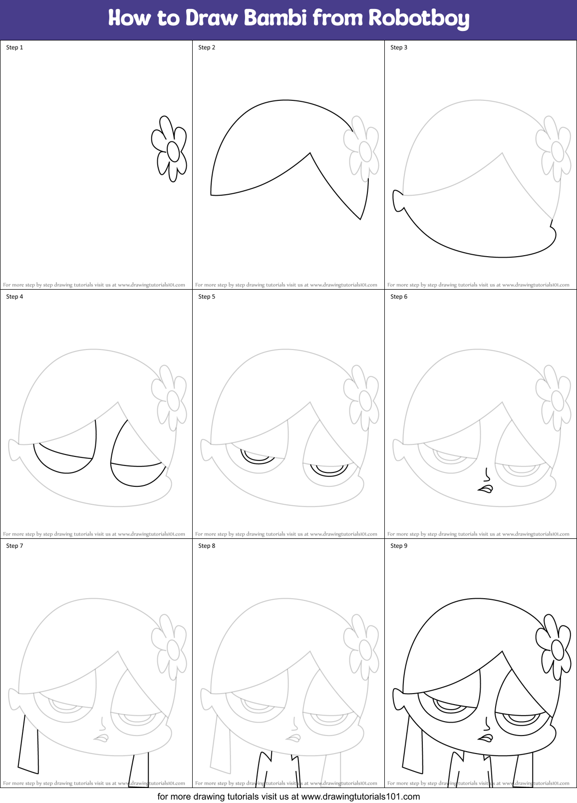 How to Draw Bambi from Robotboy Printable Step by Step